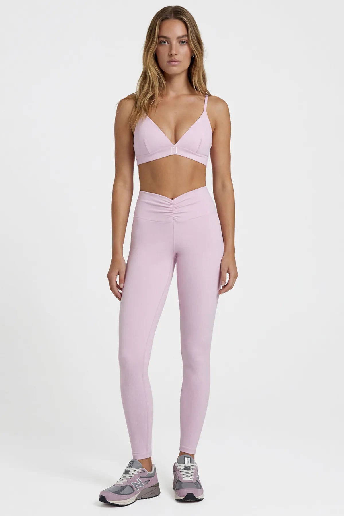 Önü Büzgülü Uzun Spor Tayt - Pembe
