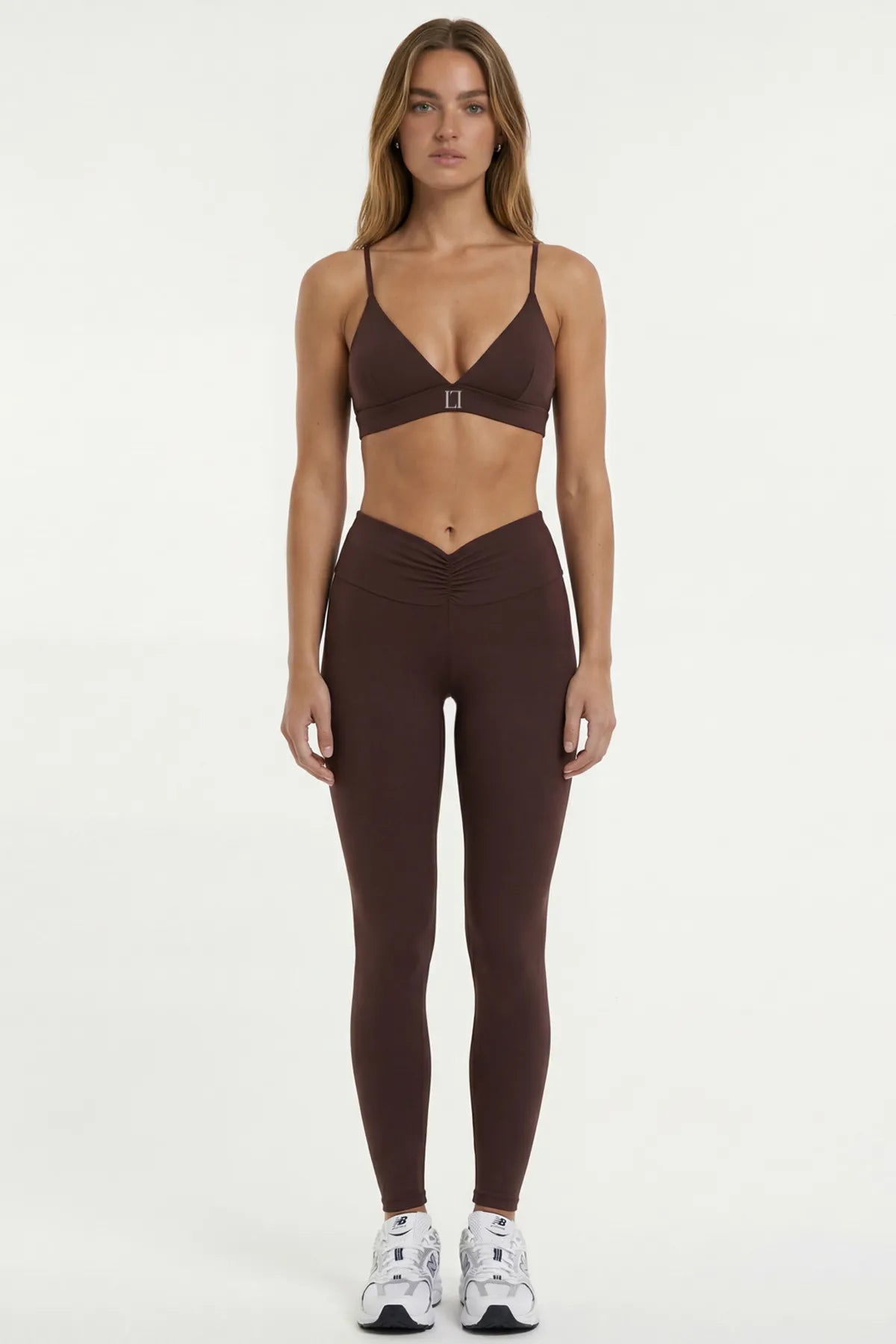 Önü Büzgülü Uzun Spor Tayt - Kahverengi