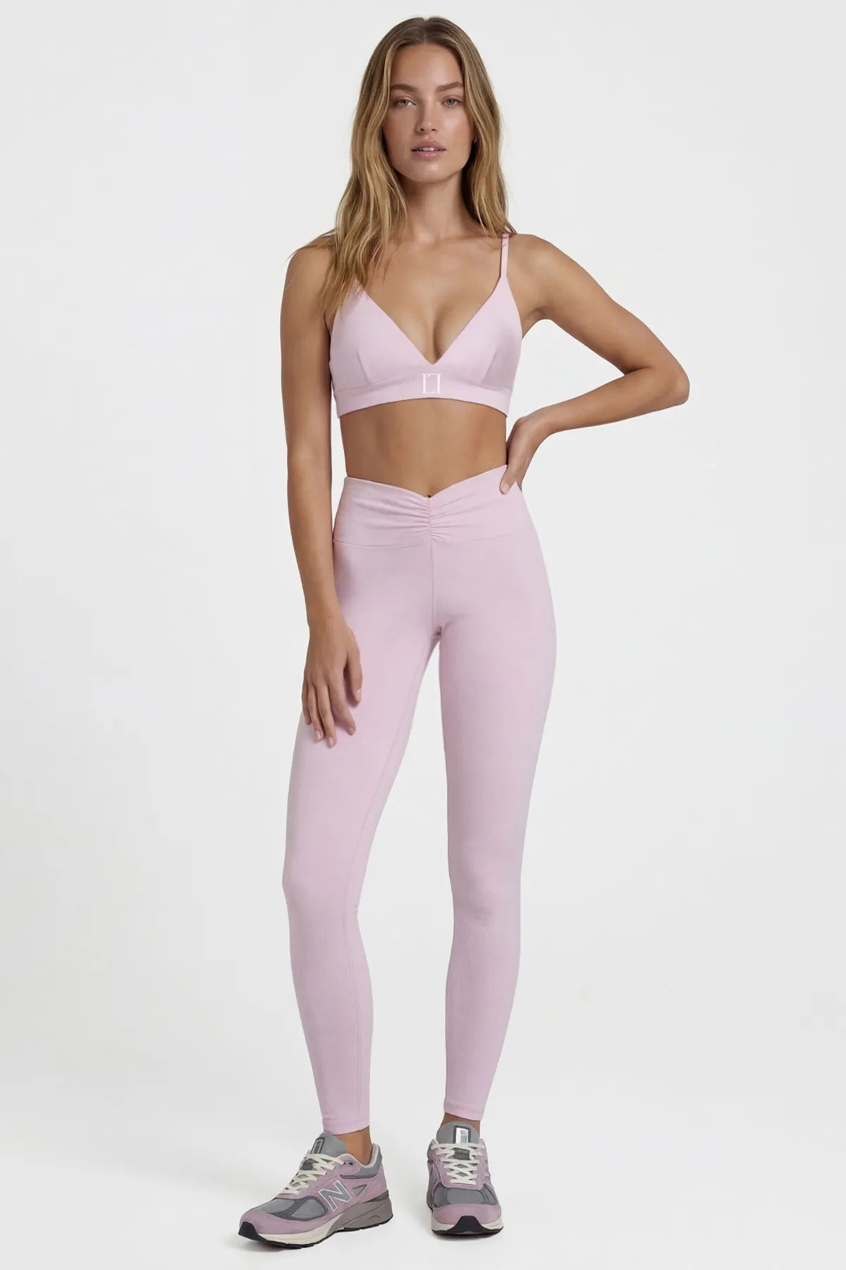 Önü Büzgülü Uzun Spor Tayt - Pembe