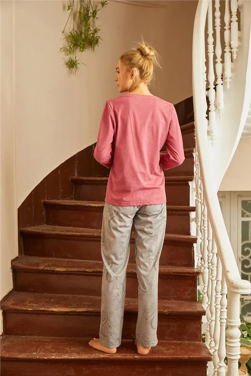 H110 Patlı Empirime Pijama Takımı - Gri