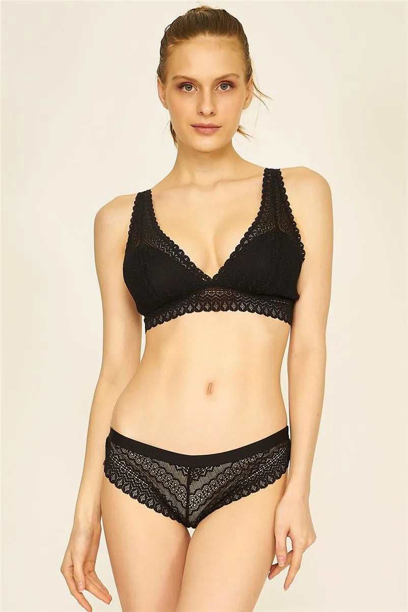 U314 Dantelli Kaplı Bralet - Siyah