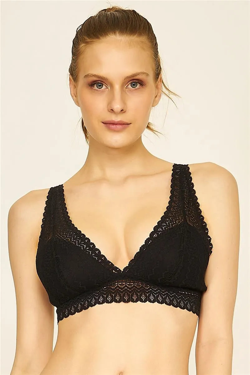 U314 Dantelli Kaplı Bralet - Siyah