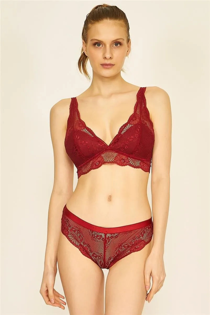 U314 Dantelli Kaplı Bralet - Bordo