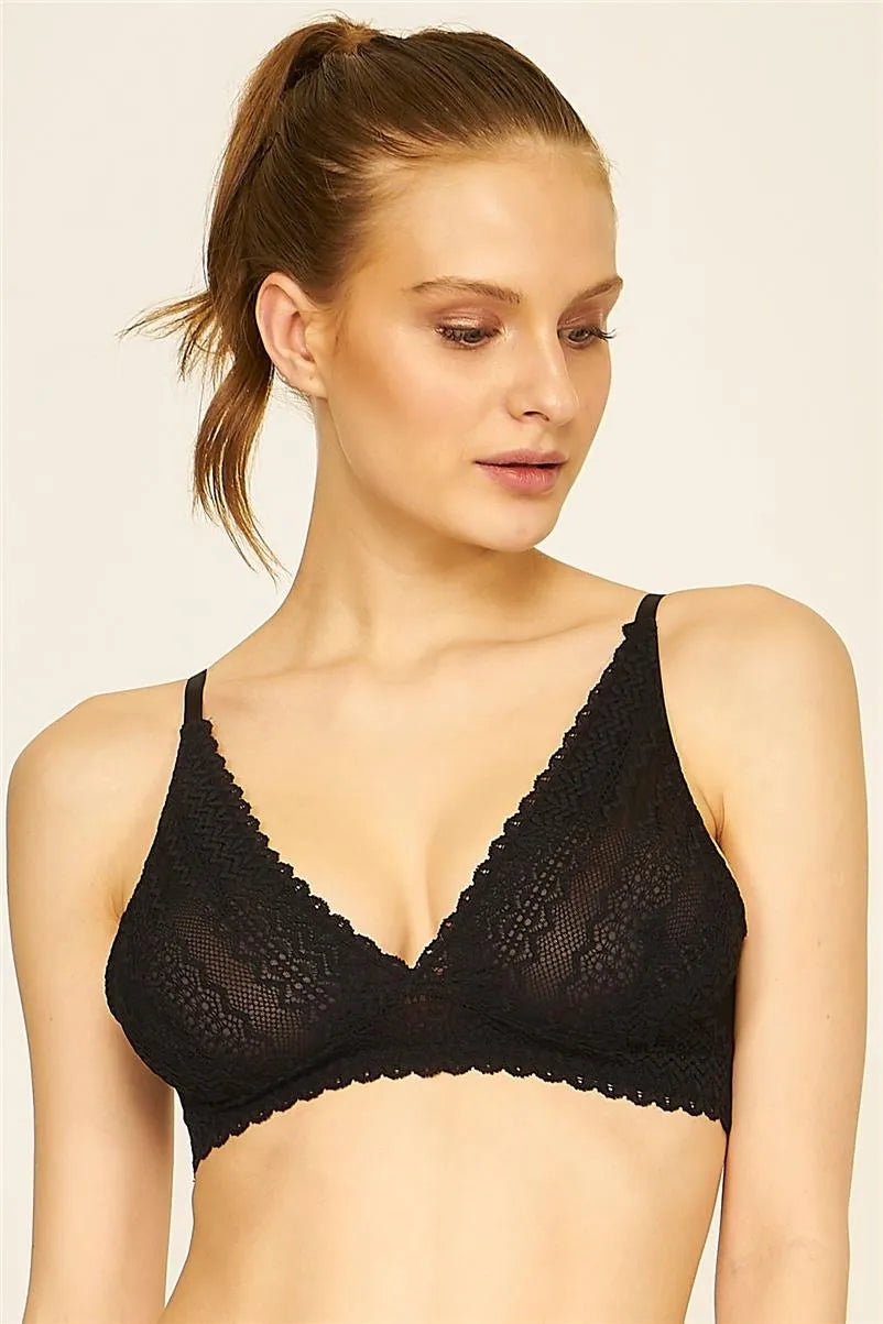 U312 Dantelli Bralet - Siyah