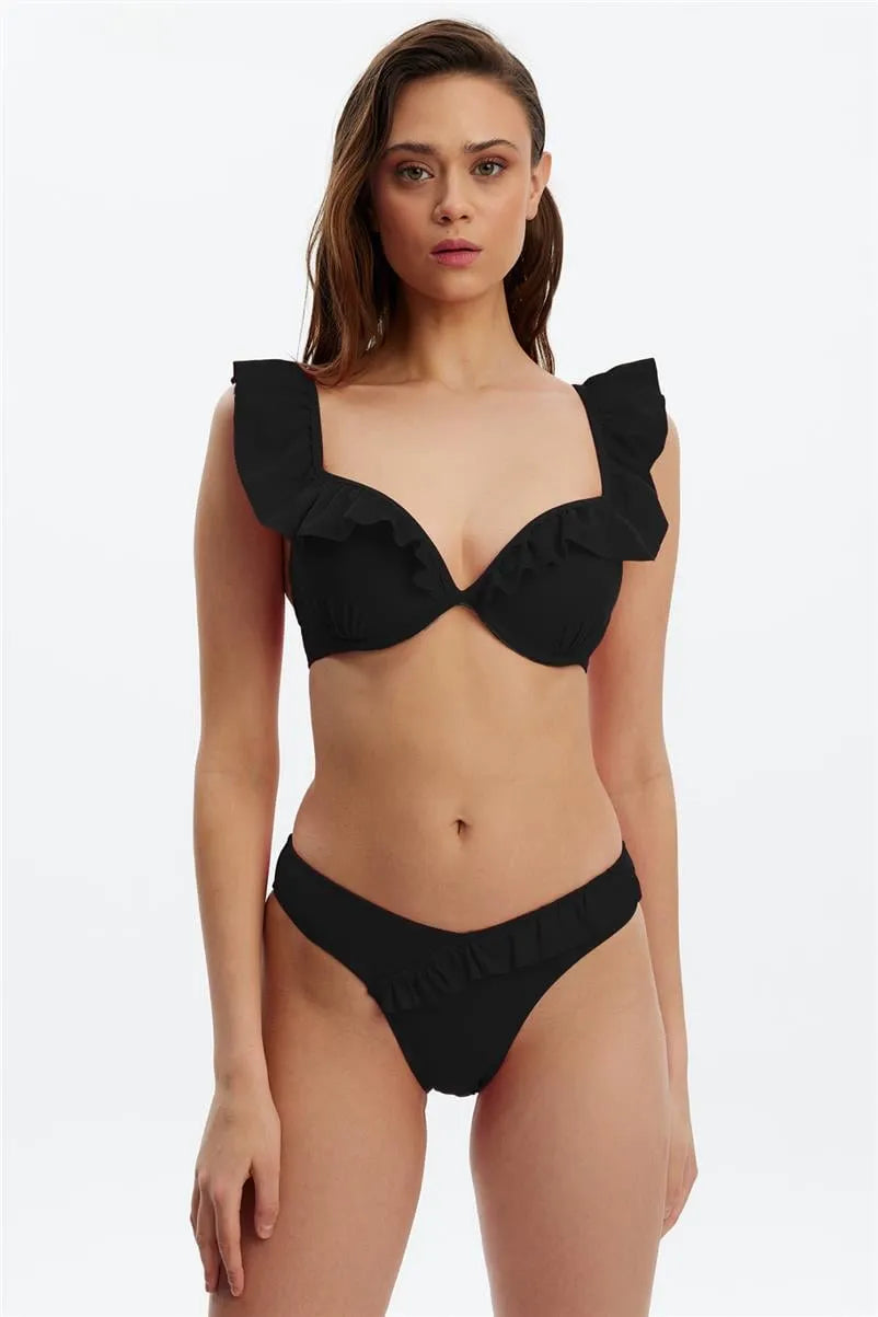 MM8521 Fırfırlı Dolgulu Üst - Siyah