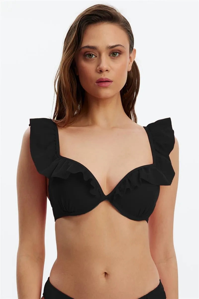 MM8521 Fırfırlı Dolgulu Üst - Siyah