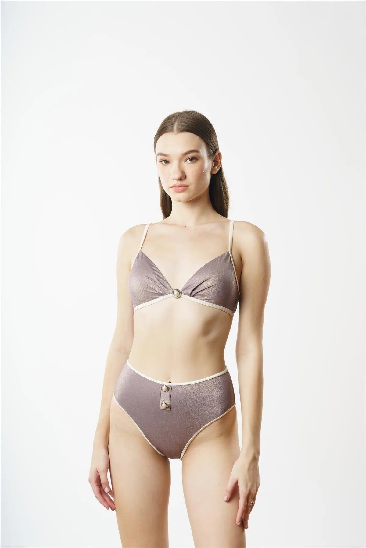 NB1952 Biyeli Üçgen Bikini - Vizon