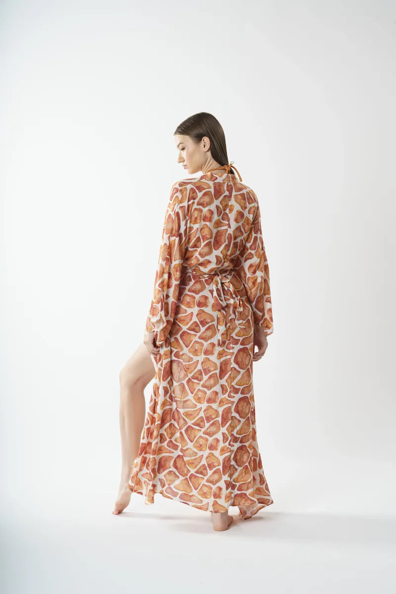 P5809 Pencere Detaylı Kimono Pareo - Bej