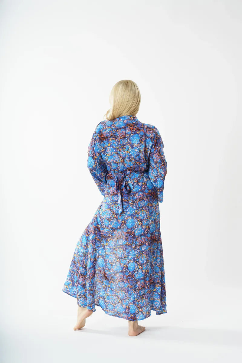 P5809 Pencere Detaylı Kimono Pareo - Mavi