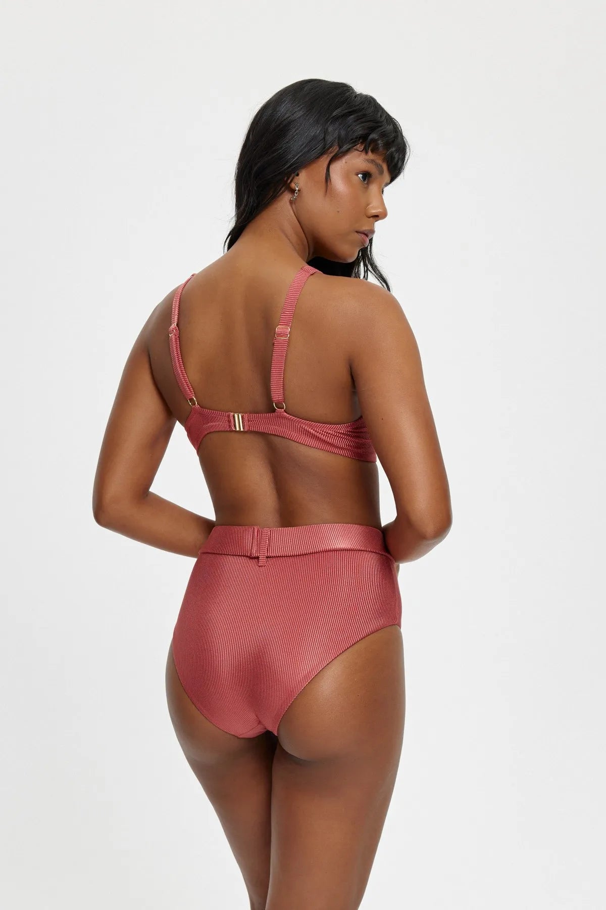 B11037 Telli Toparlayıcı Kemer Tokalı Bikini Takımı - Kiremit