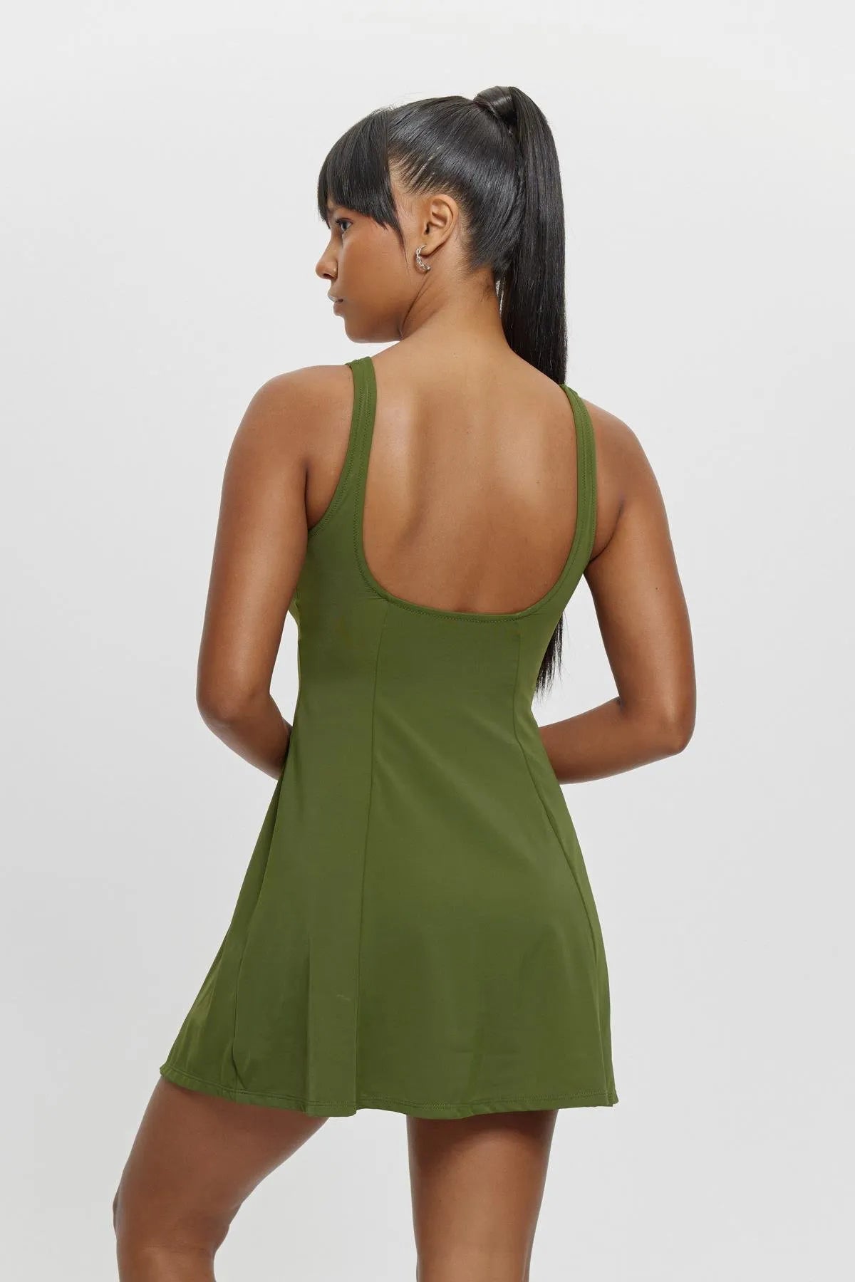 M12030 Kare Yaka Elbiseli Mayo - Haki