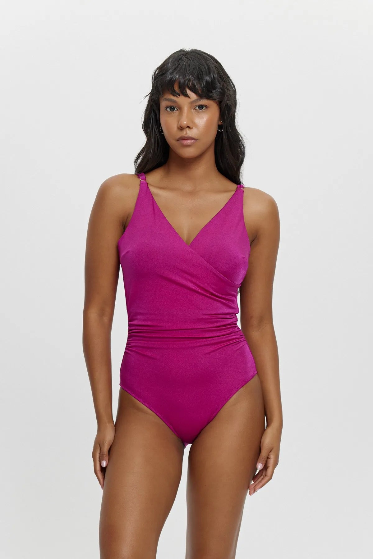 M12033 V Yaka Kruvaze Mayo - Fuşya