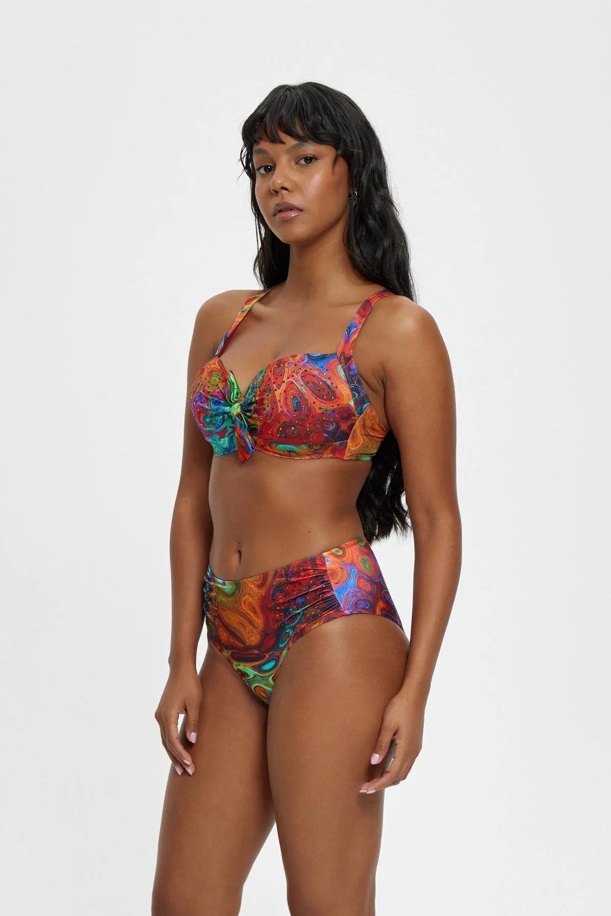 B11061 Toparlayıcı Boş Kaplı Taş Detaylı Bikini Takımı - Kırmızı