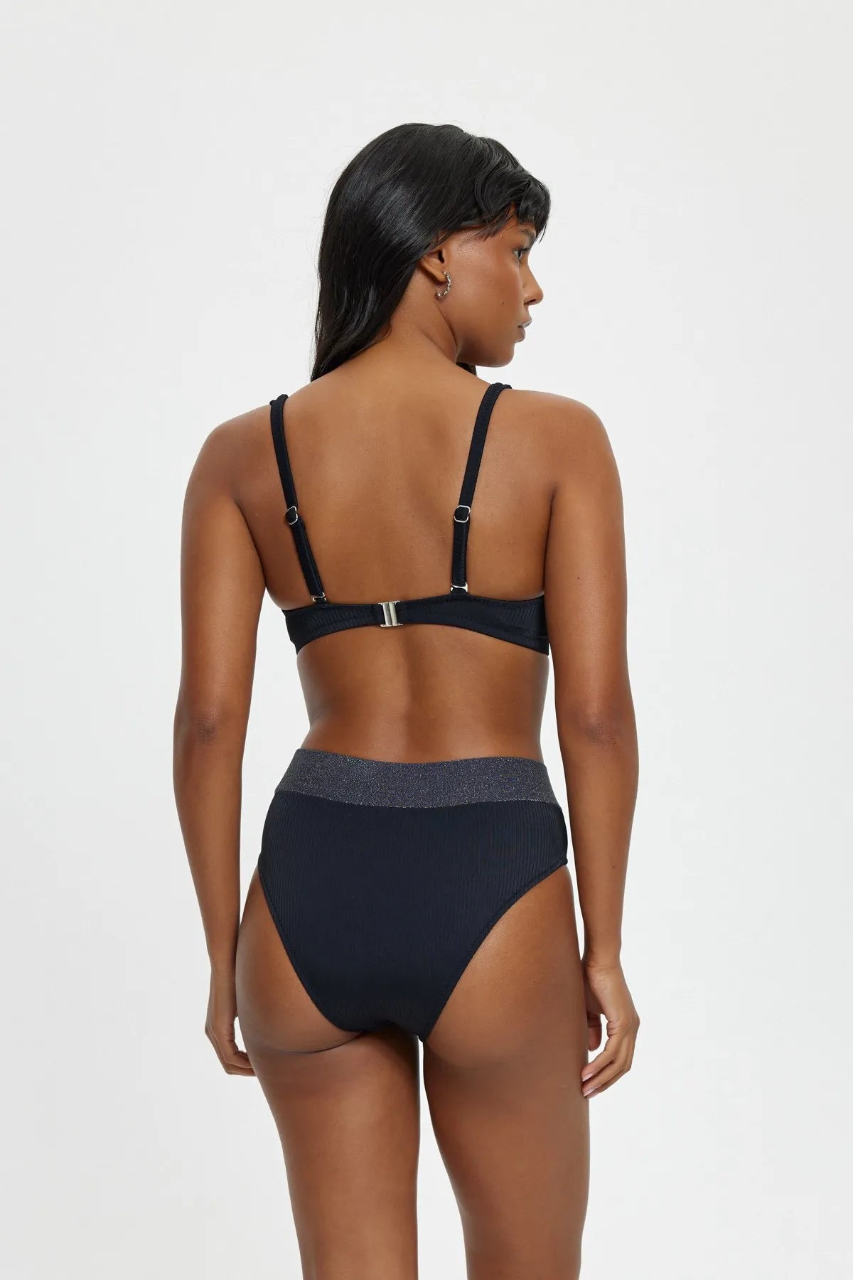 B11067 Toparlayıcı Sim Detaylı Telli Bikini Takımı - Siyah