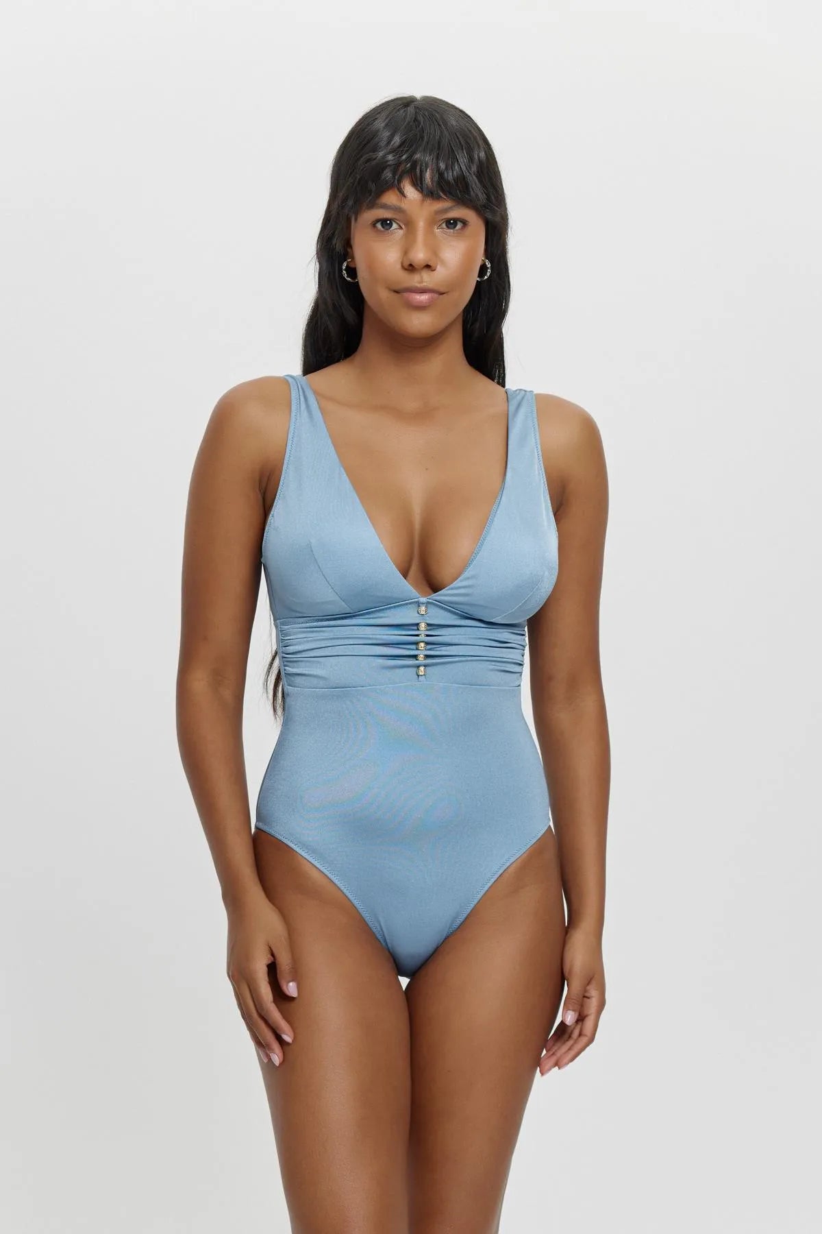 M12051 Uzun Üçgen Boncuklu Mayo - Gri