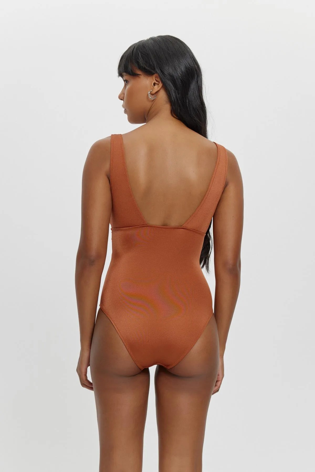 M12051 Uzun Üçgen Boncuklu Mayo - Kiremit