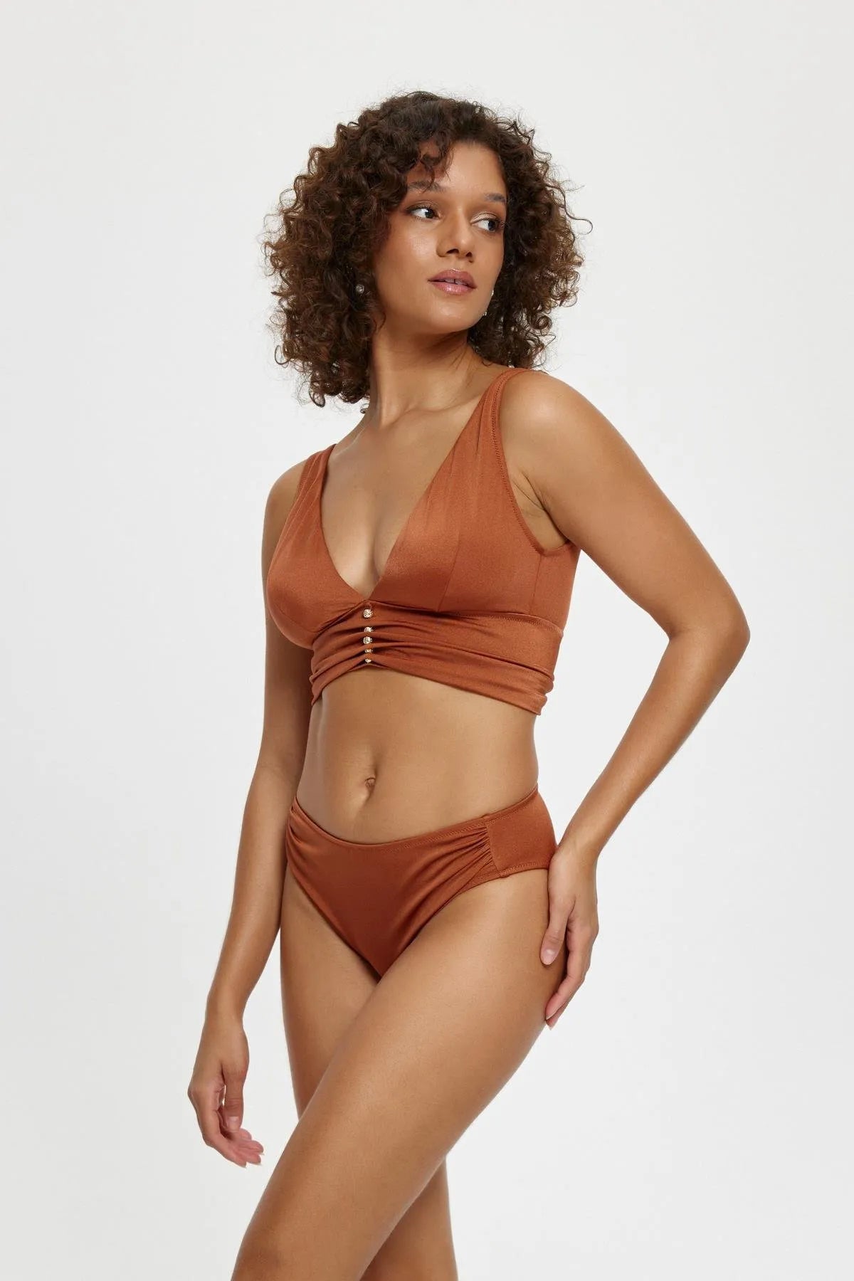 B11091 Uzun Üçgen Bikini Takımı - Kiremit