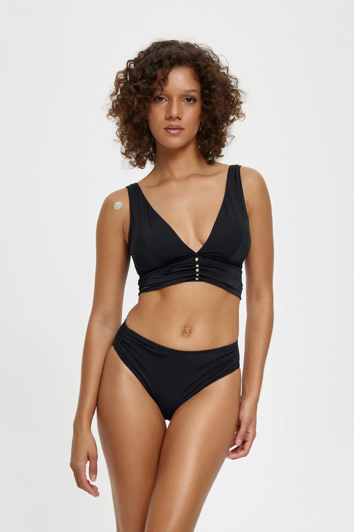 B11091 Uzun Üçgen Bikini Takımı - Siyah