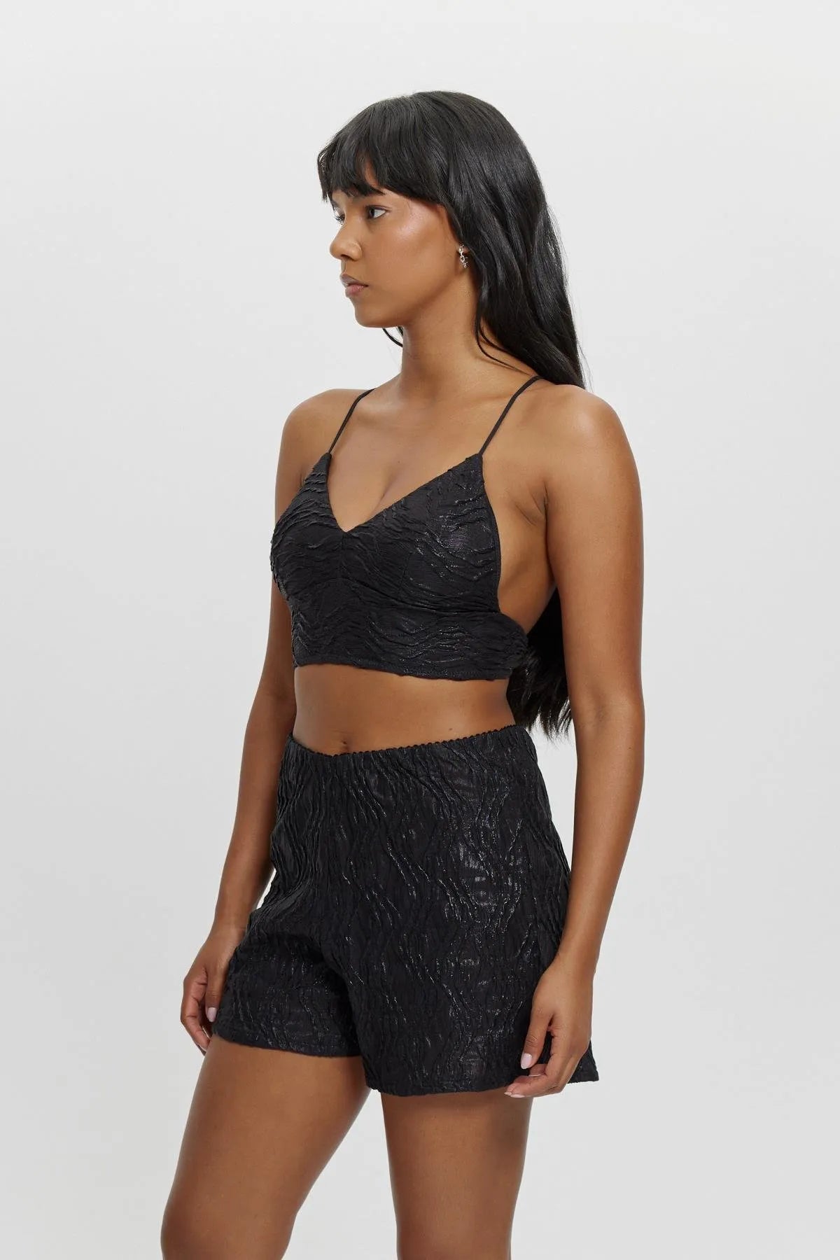 P15110 Sırtı Bağcıklı Bluz - Siyah