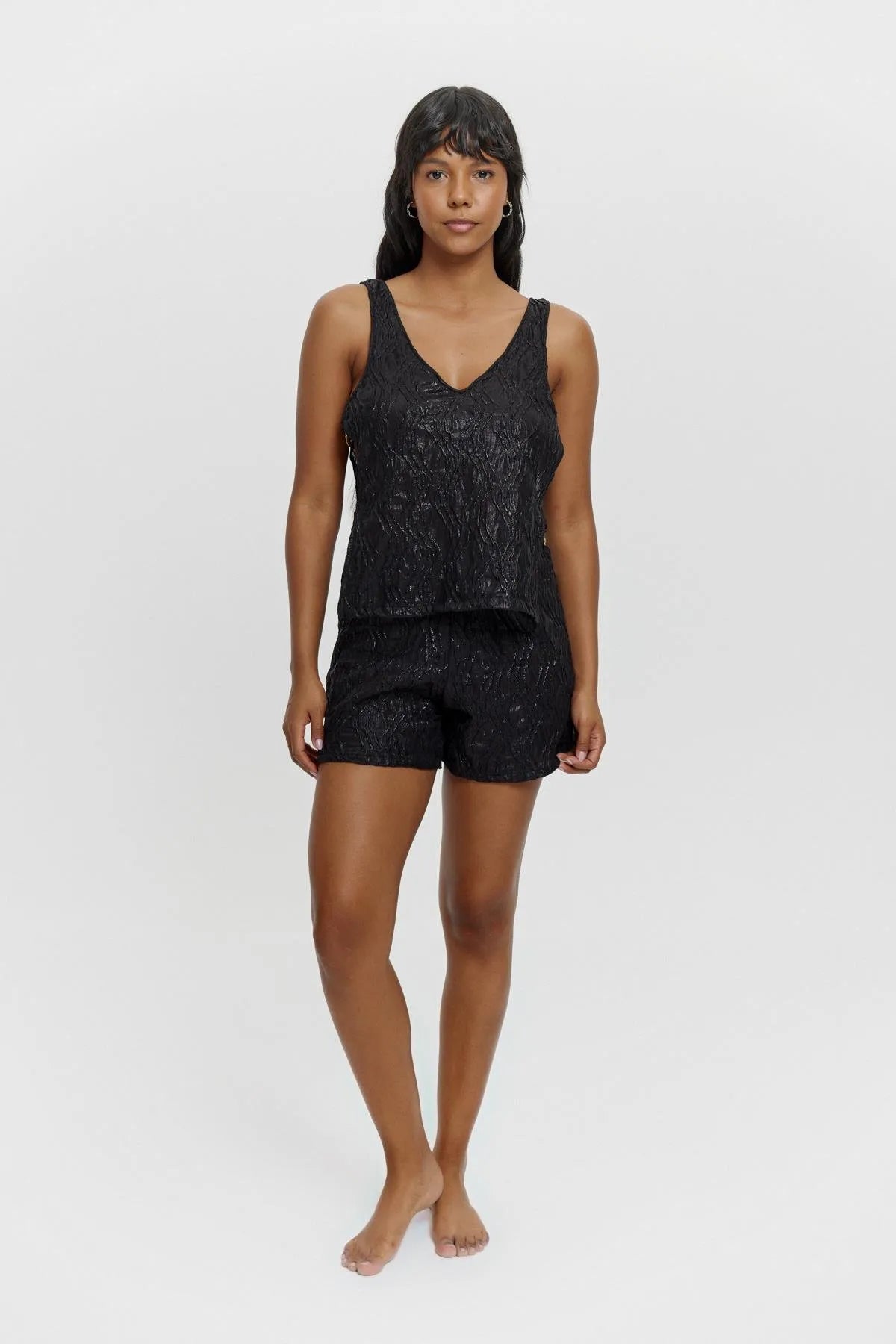 P15112 V Yaka Yan Detaylı Bluz - Siyah