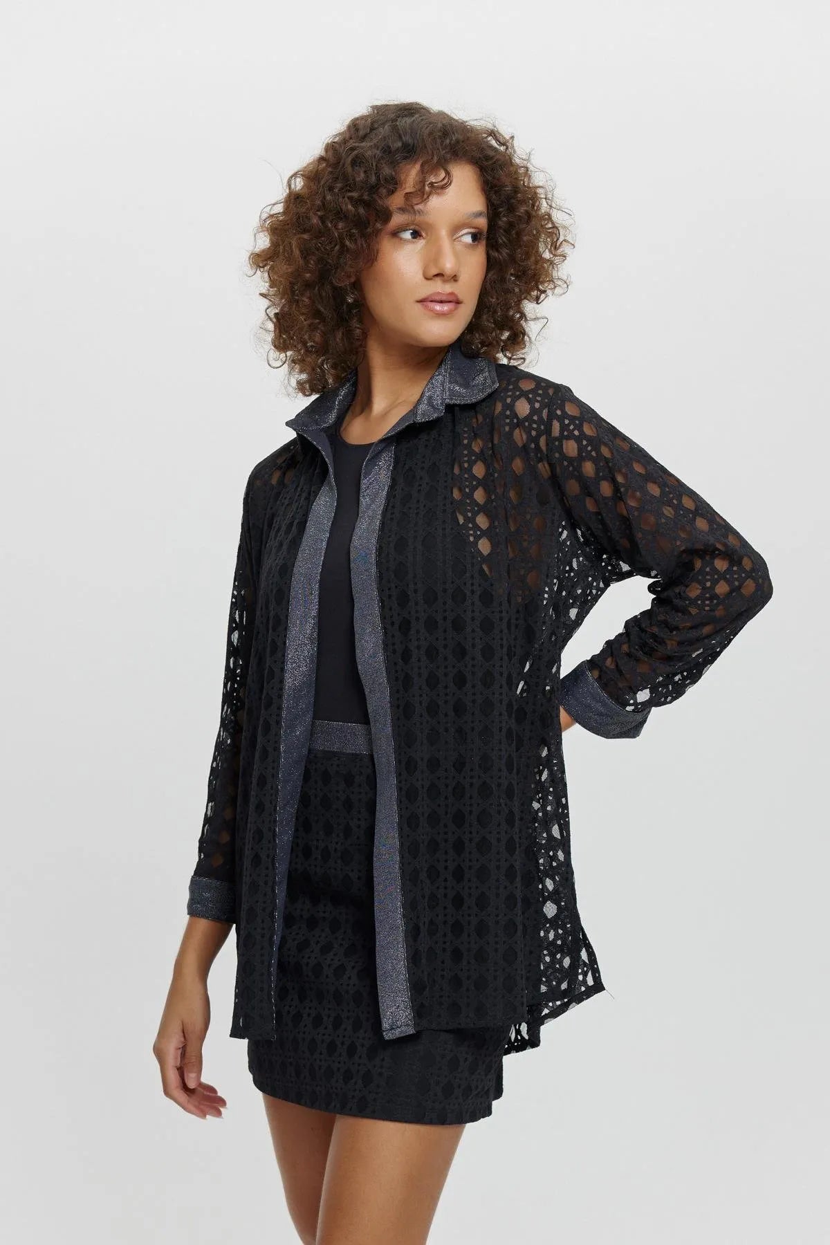 P15115 Önü Düğmeli U/K Gömlek - Siyah