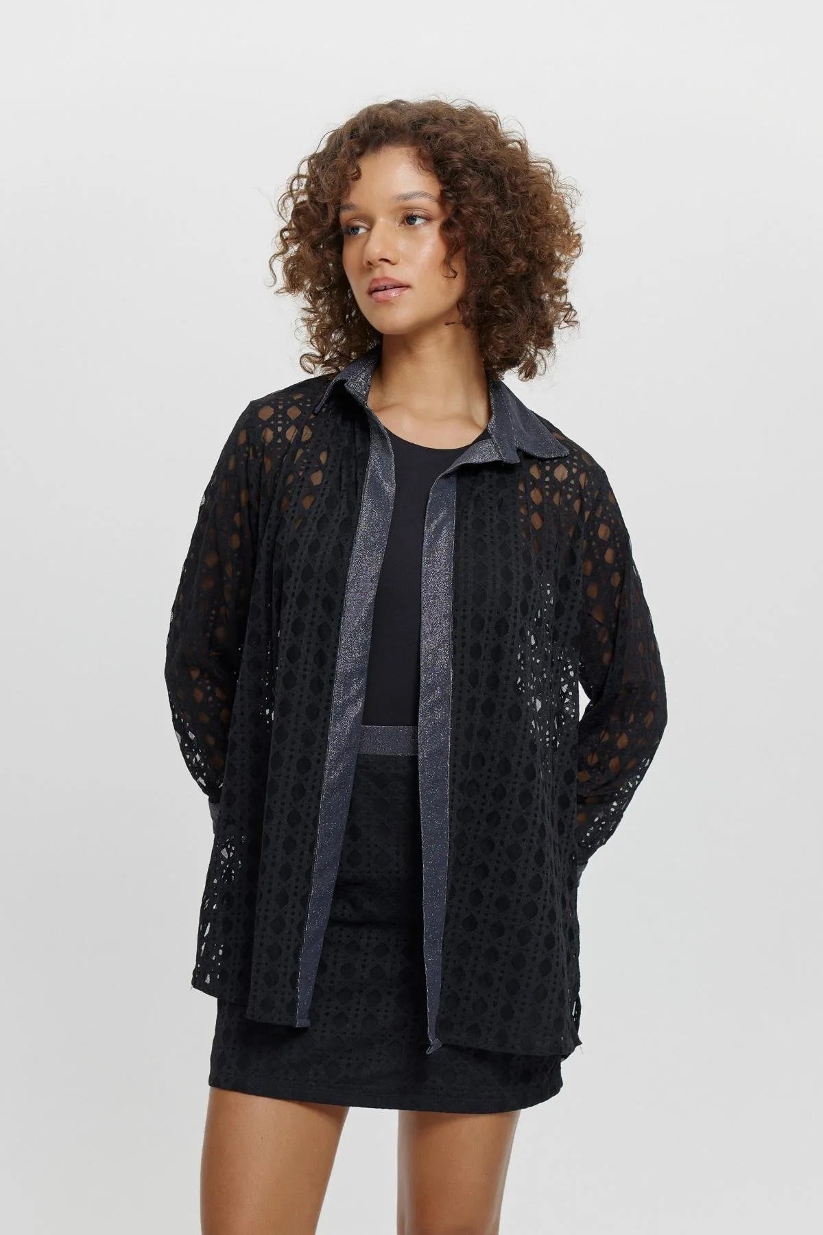 P15115 Önü Düğmeli U/K Gömlek - Siyah