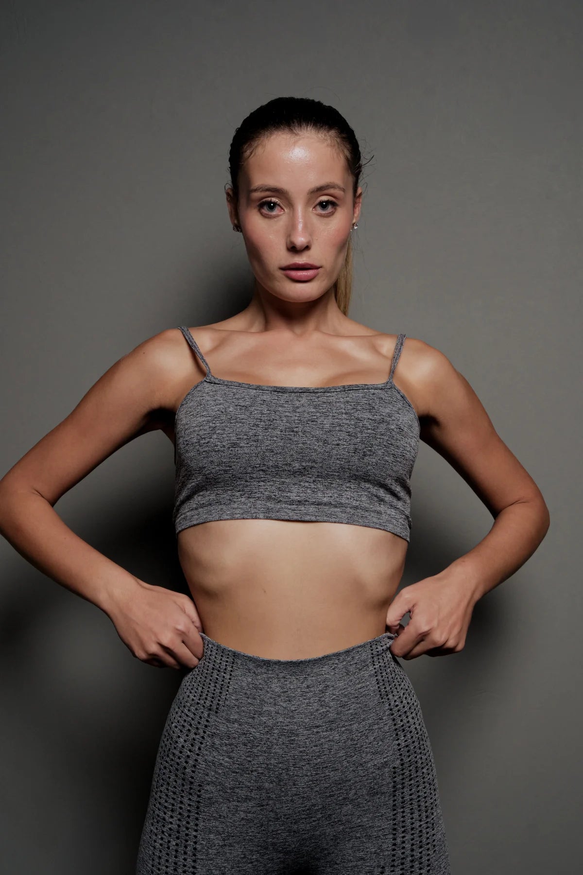 Askılı Crop - Gri Melanj