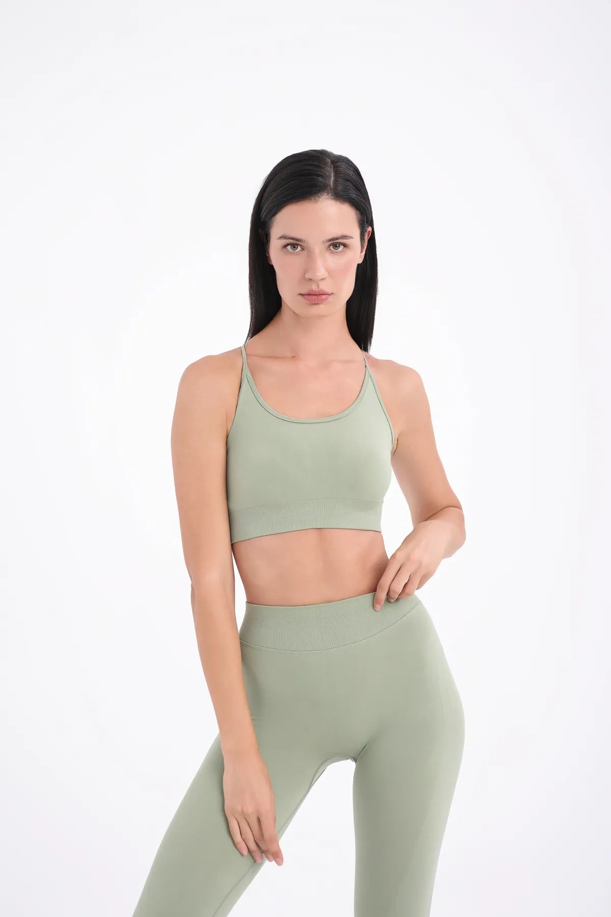 Seamless İnce Askılı Spor Bra - Mint Yeşil