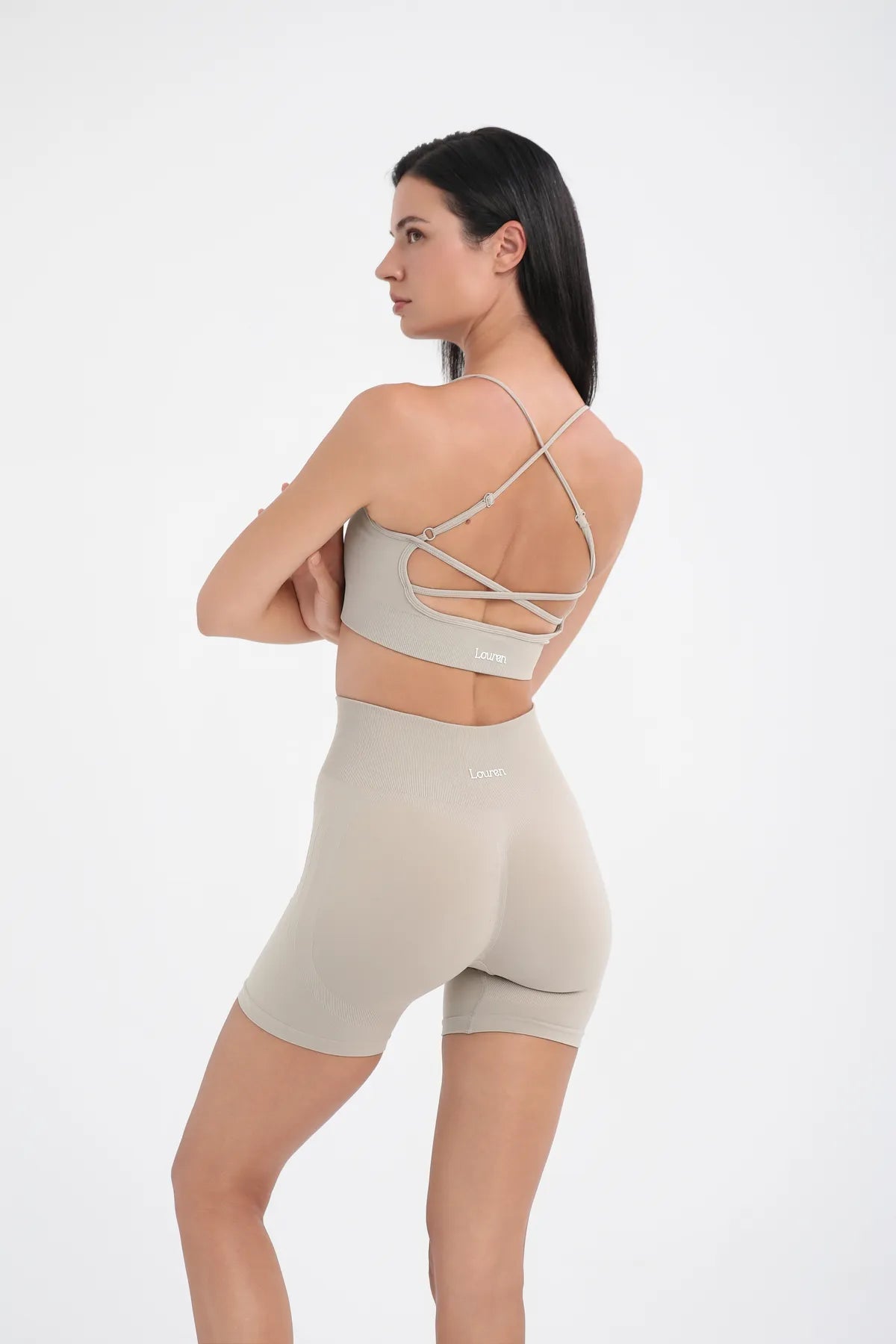 Seamless Yüksek Bel Kısa Tayt - Ekru