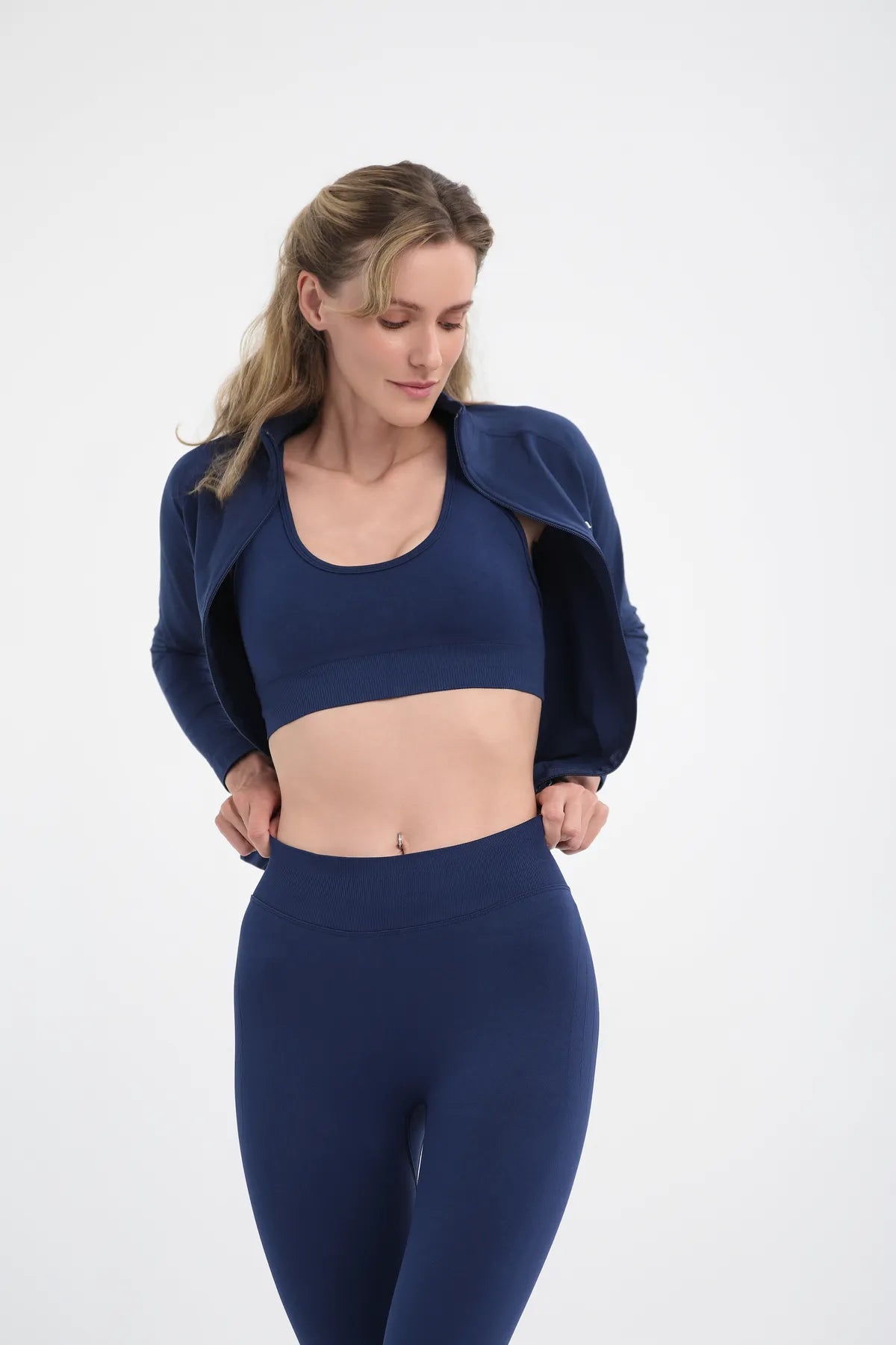 Fermuarlı Uzun Kollu Aktif Spor Üst - Lacivert