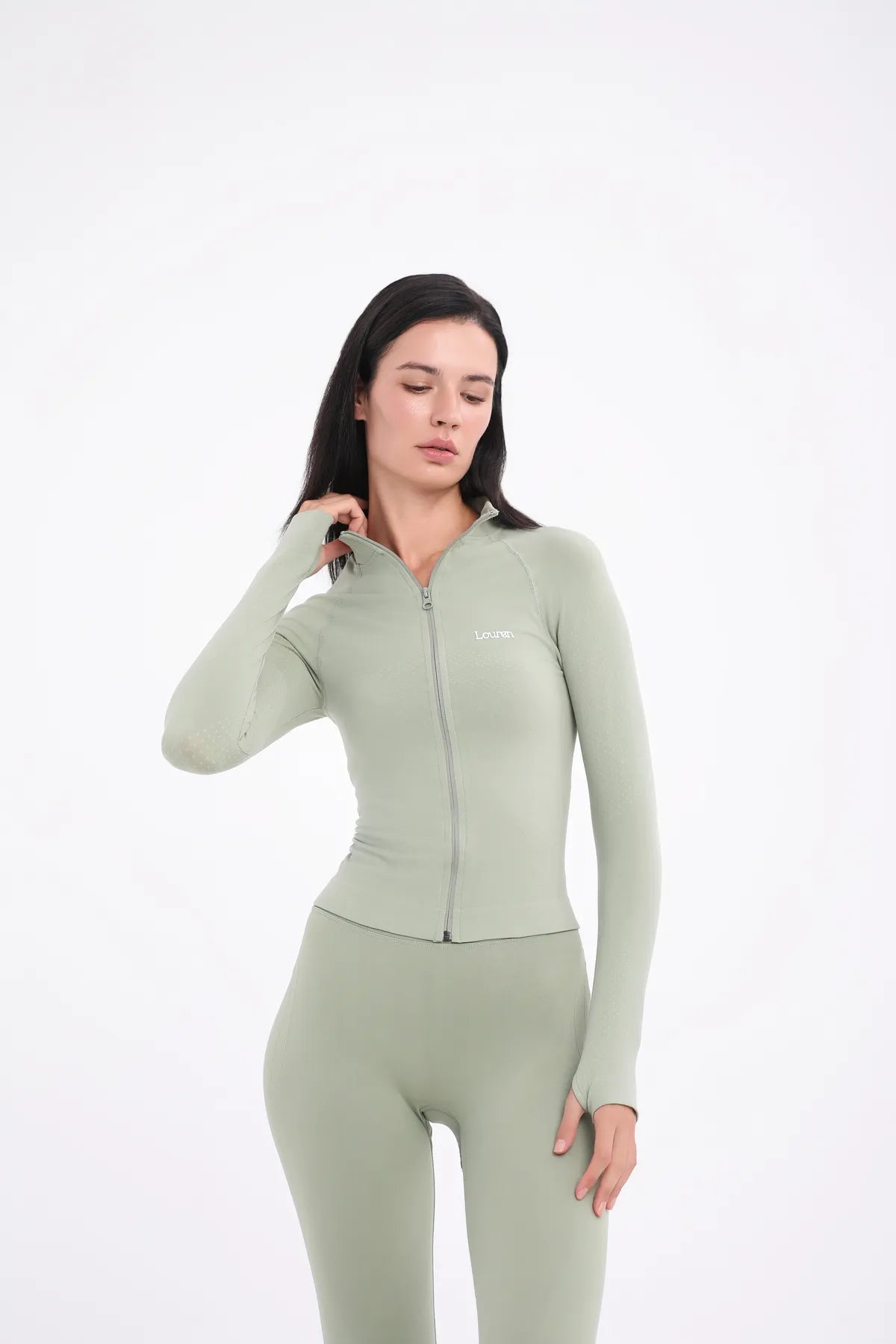 Fermuarlı Uzun Kollu Aktif Spor Üst - Mint Yeşil