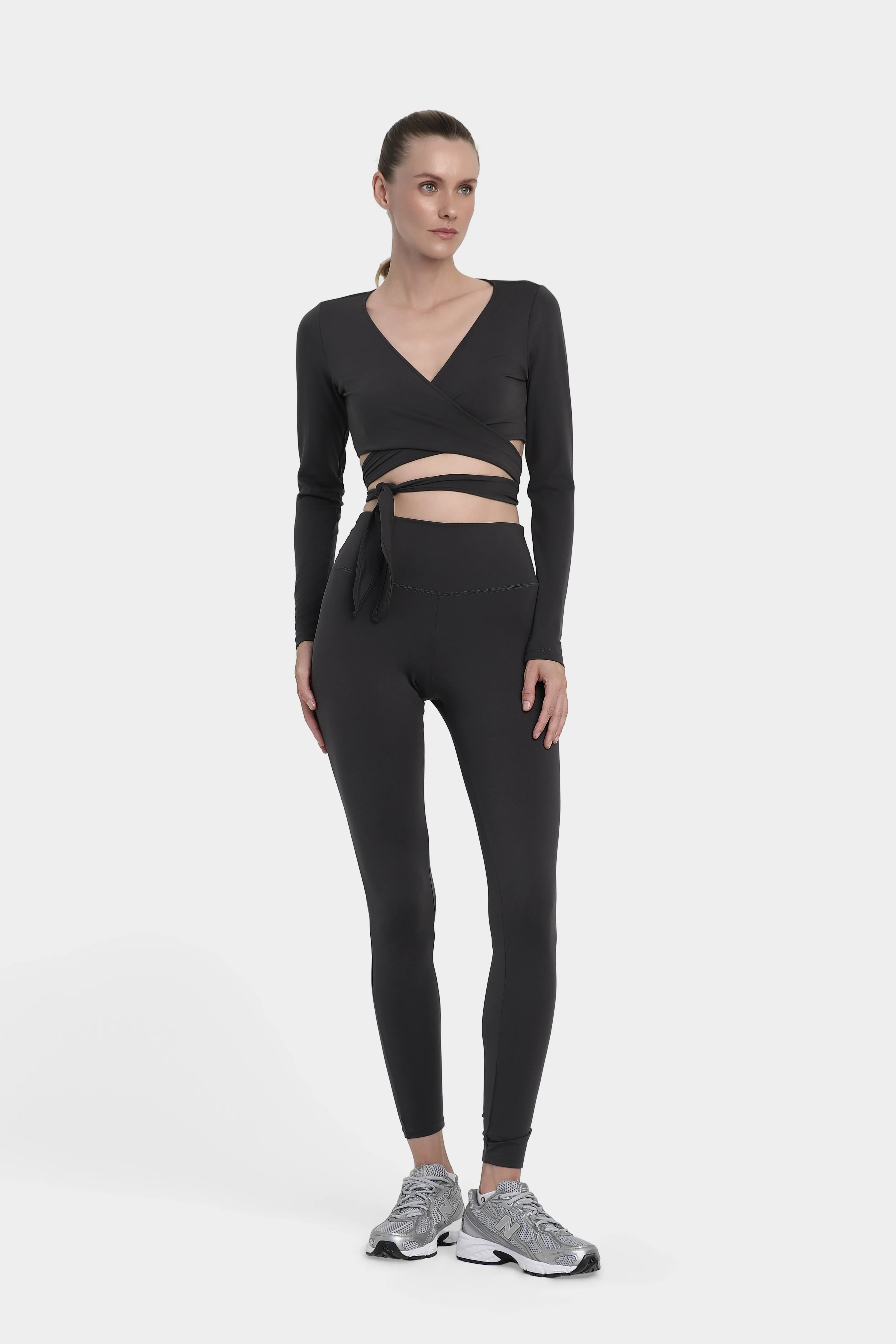 Uzun Kollu Bağlamalı Spor Body - Antrasit