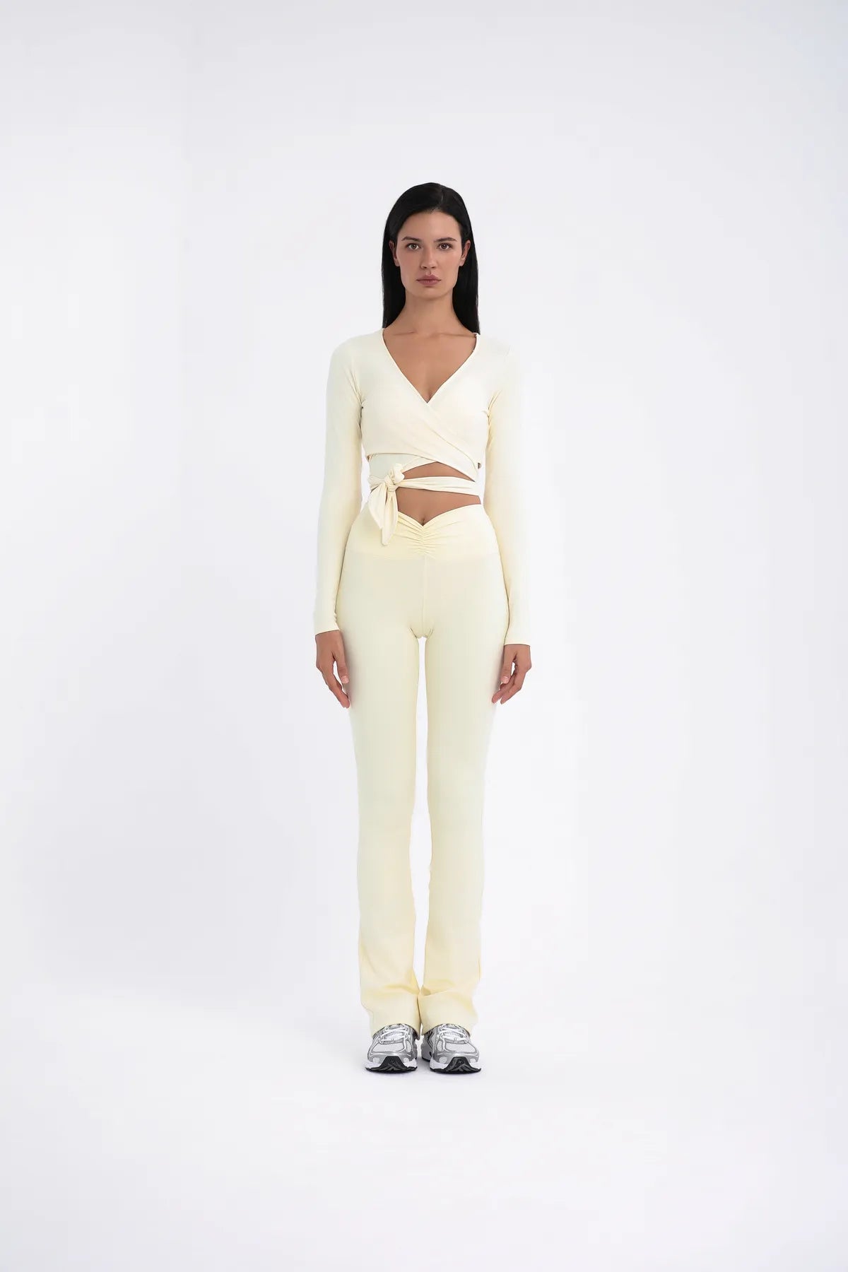 Uzun Kollu Bağlamalı Spor Body - Sarı