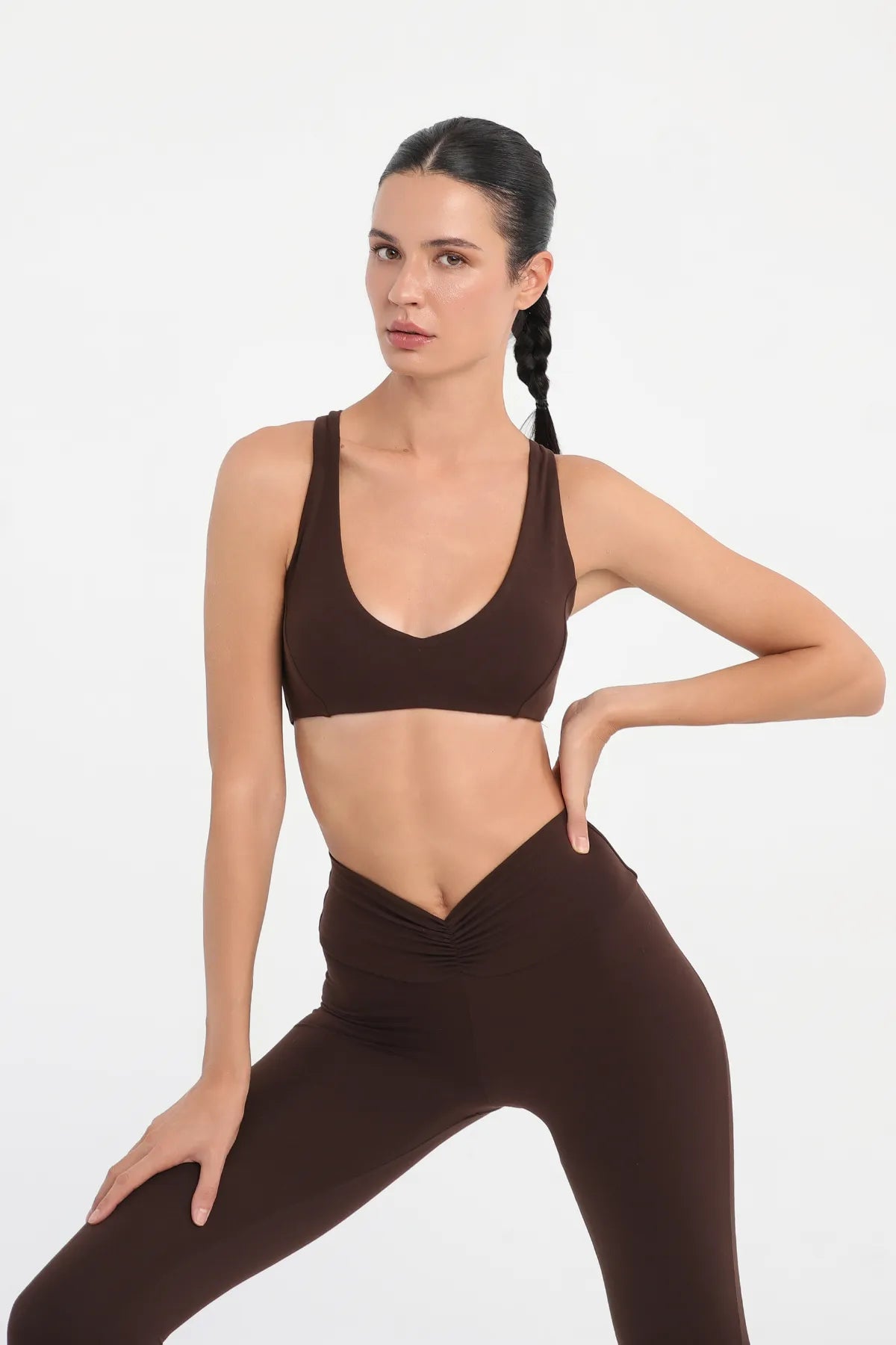 Çapraz Askılı Spor Bra - Kahverengi