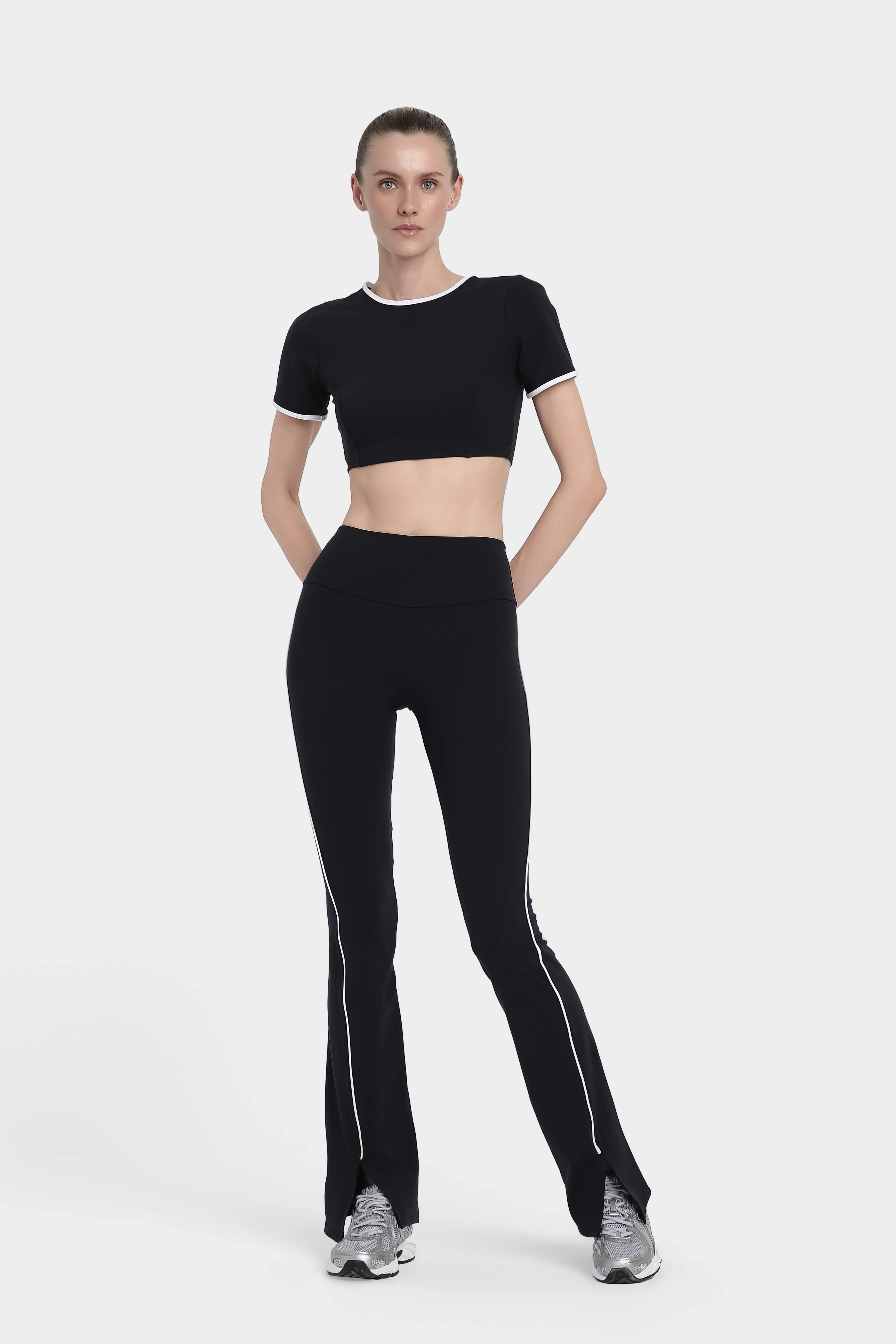 Kontrast Dikişli Yüksek Bel Spor Tayt - Lacivert