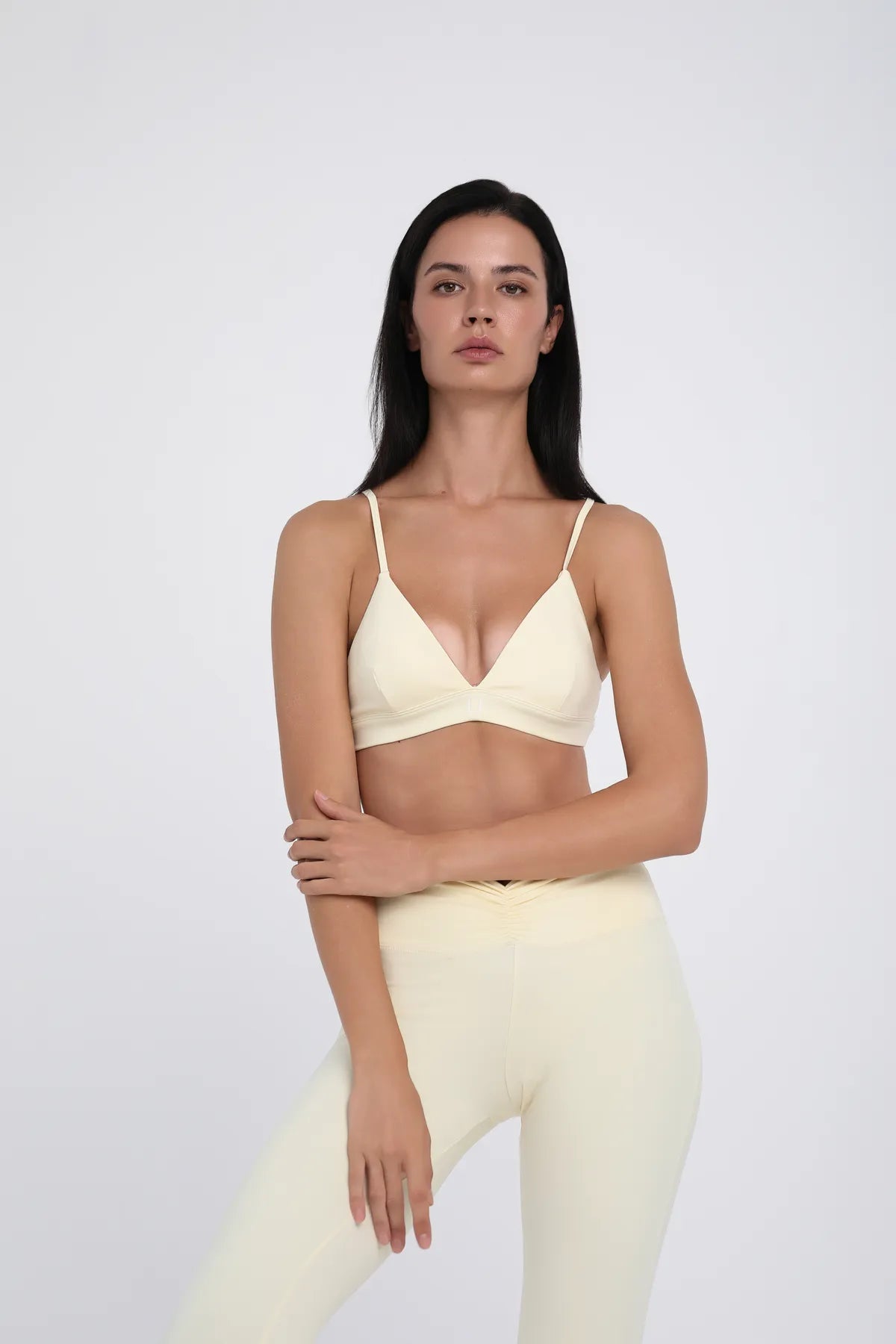 Üçgen Kesim İnce Askılı Spor Bra - Sarı