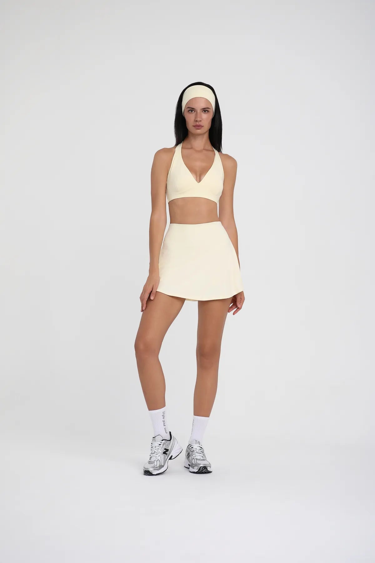 İç Taytlı Yüksek Bel Spor Etek - Sarı