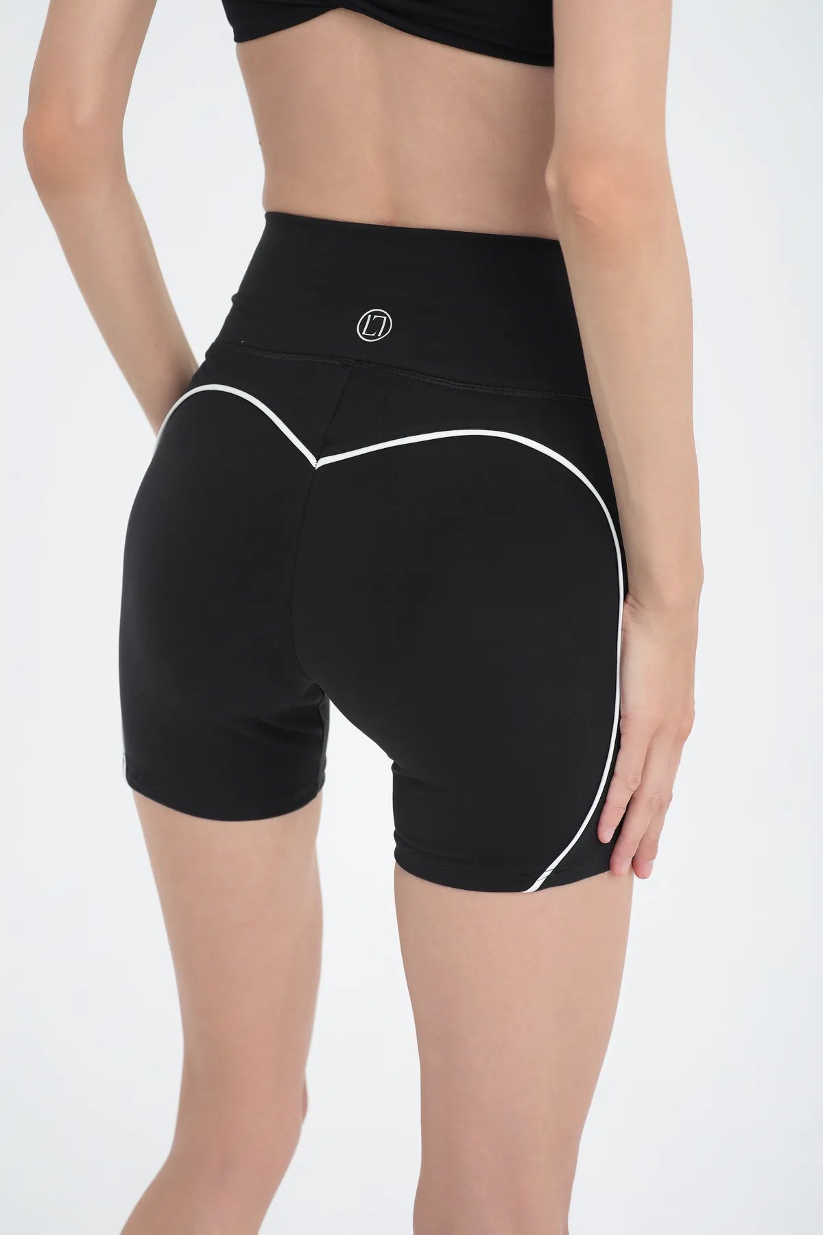 Kontrast Dikiş Detaylı Yüksek Bel Kısa Tayt - Siyah