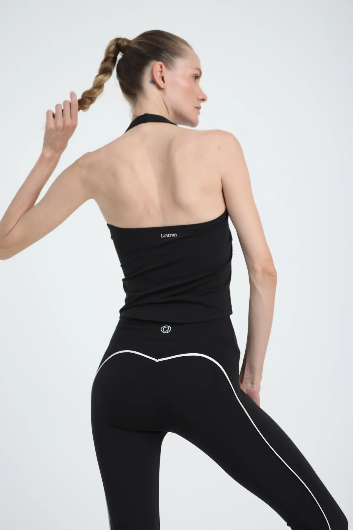 Kontrast Dikiş Detaylı Yüksek Bel Uzun Tayt - Siyah