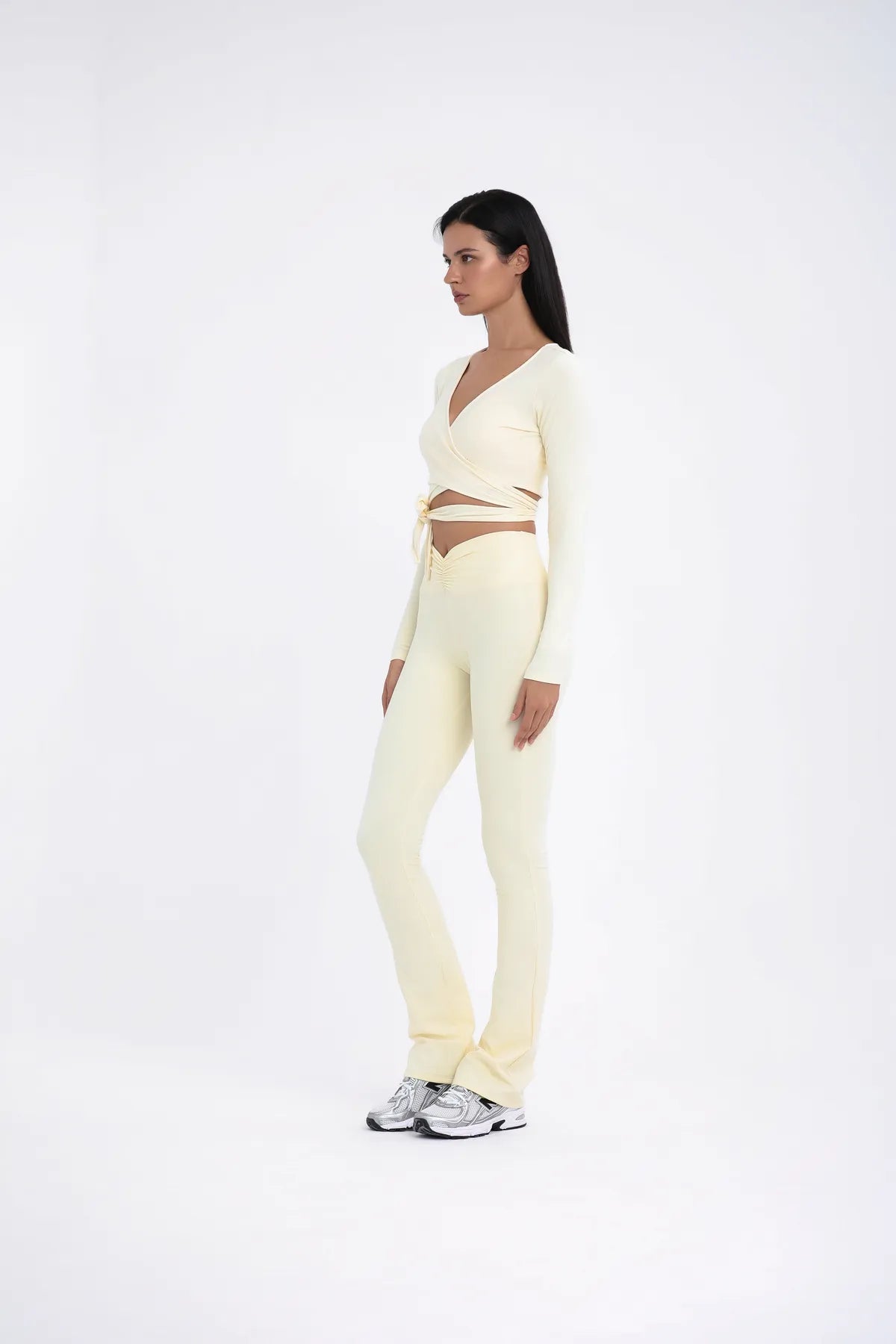 Yüksek Bel Toparlayıcı Uzun Tayt - Sarı