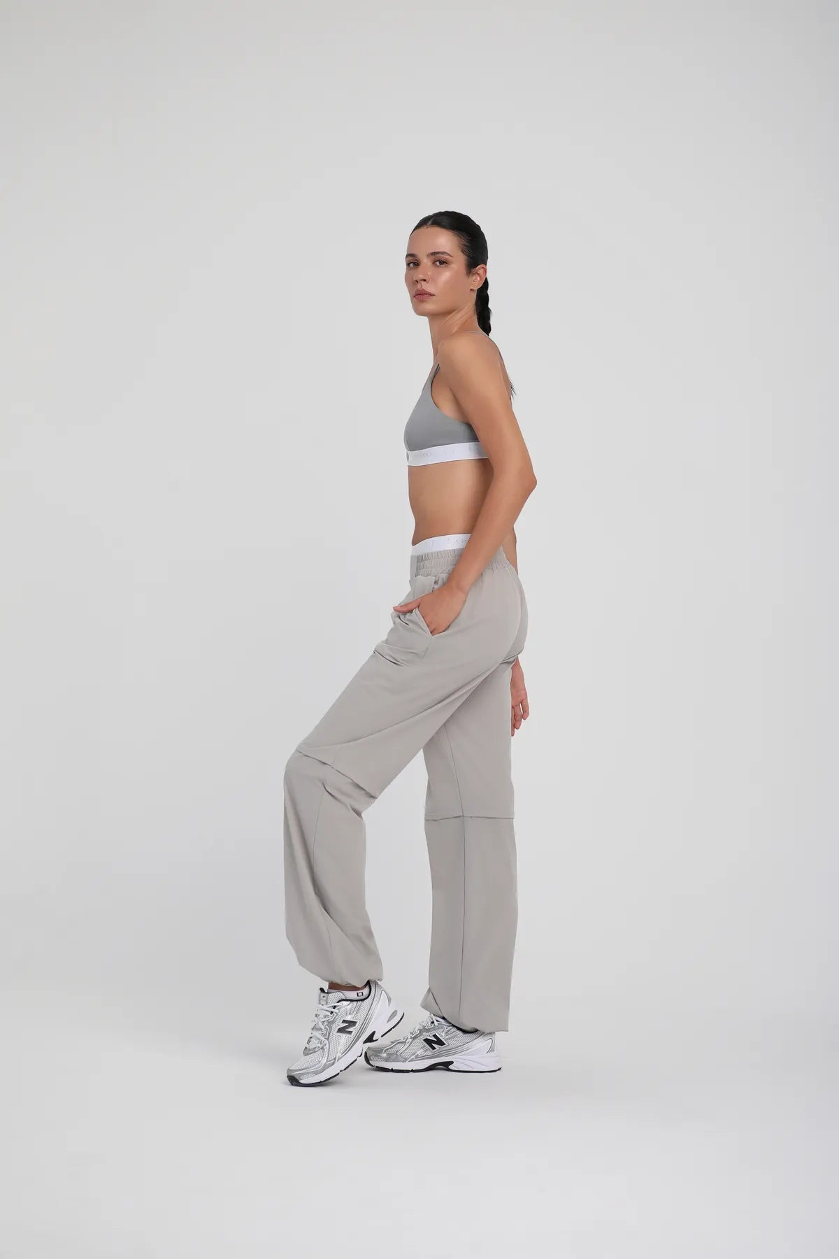 Beli Lastikli Rahat Form Koşucu Pantolon - Gri