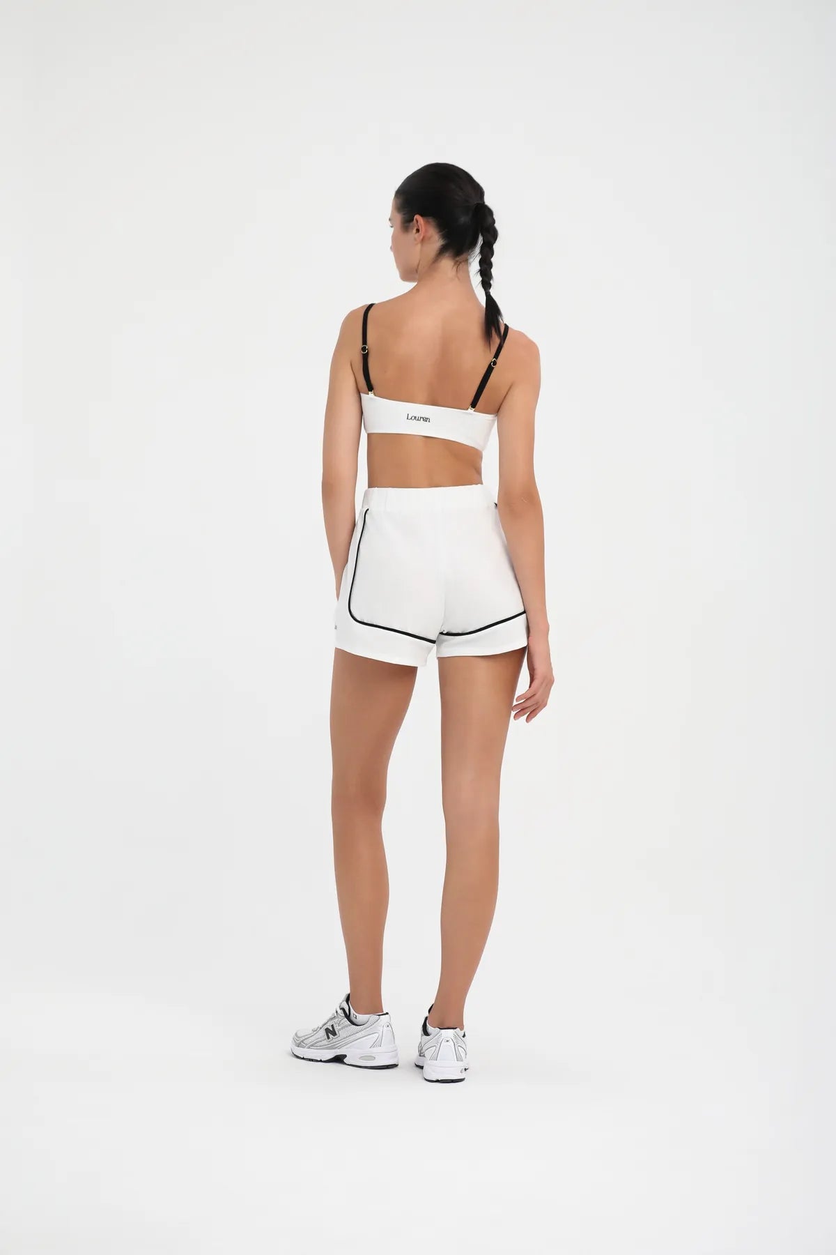 Kontrast Biyeli Spor Bra - Beyaz