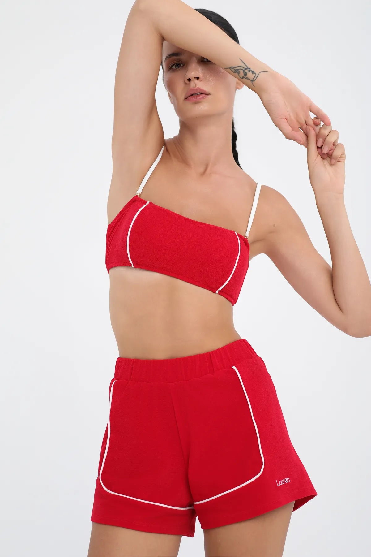 Kontrast Biyeli Spor Bra - Kırmızı