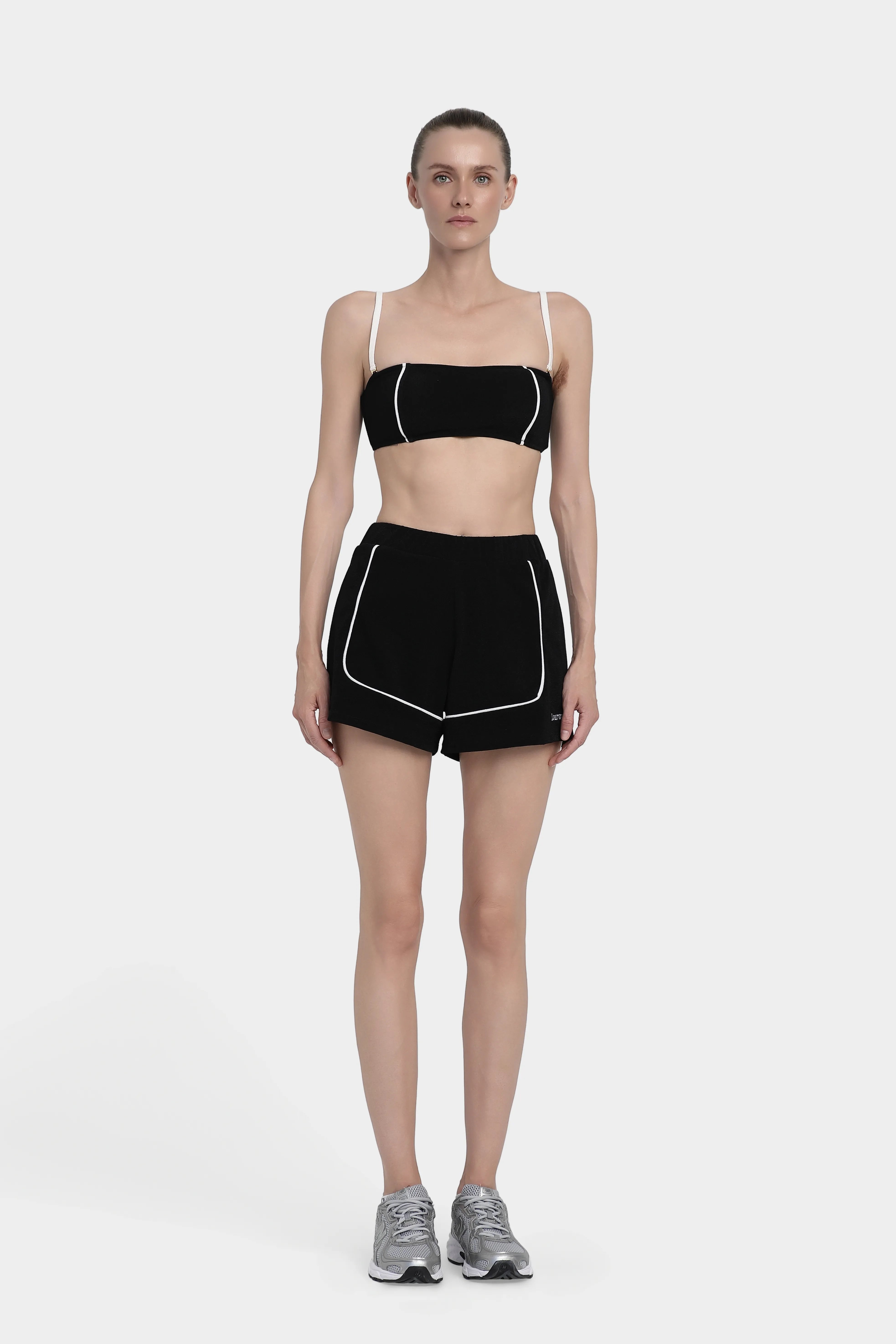 Kontrast Biyeli Spor Bra - Siyah