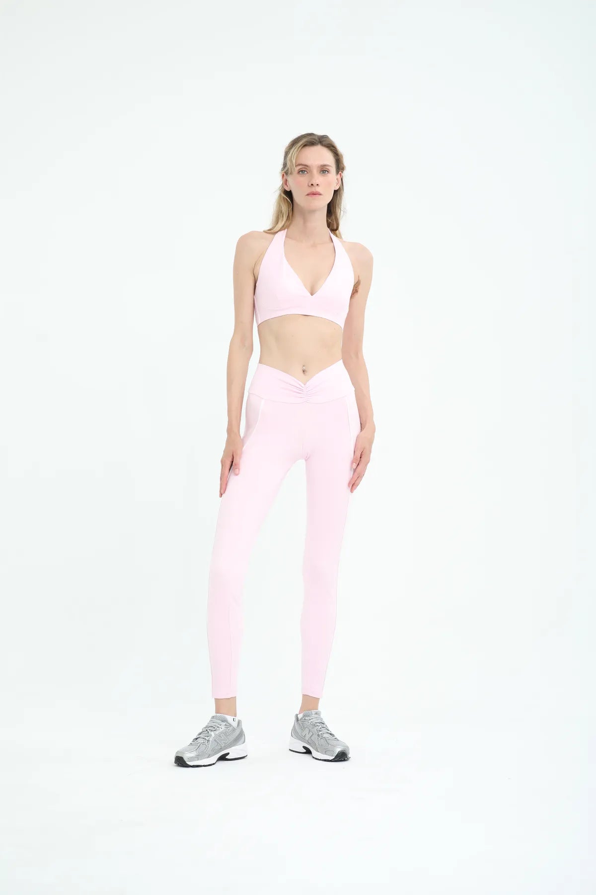 İnce Askı V Yaka Spor Bra - Pembe