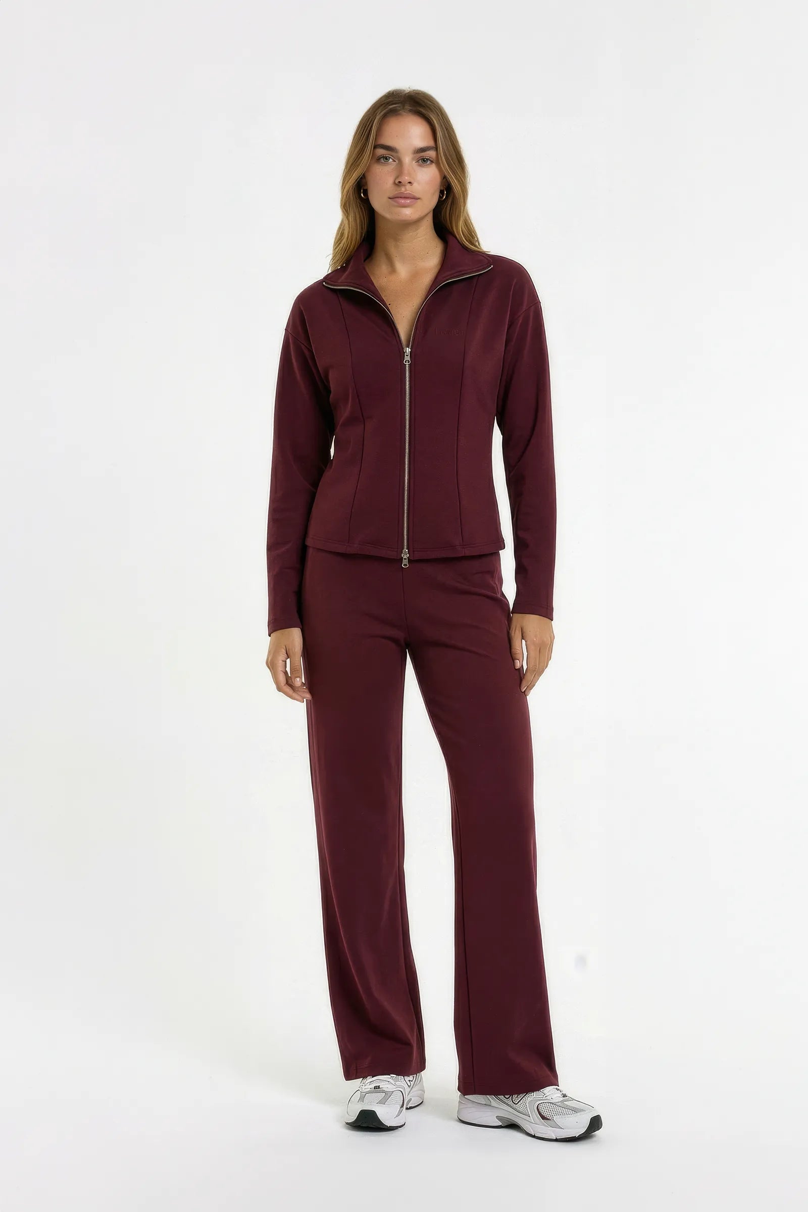 Çift Fermuarlı Yumuşak Dokulu Modal Üst - Bordo