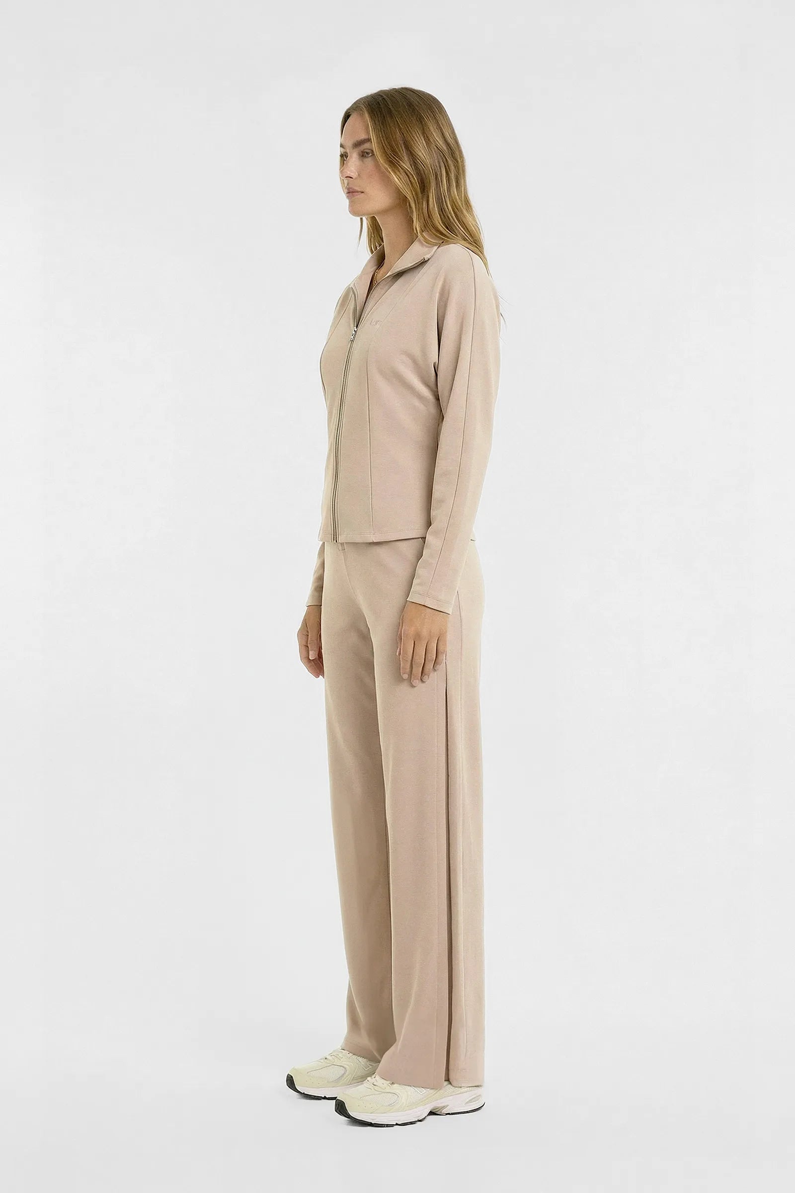 Çift Fermuarlı Yumuşak Dokulu Modal Üst - Ekru