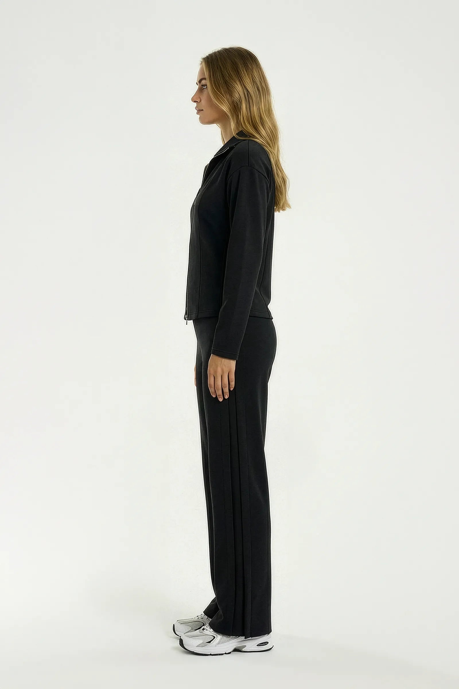 Çift Fermuarlı Yumuşak Dokulu Modal Üst - Siyah