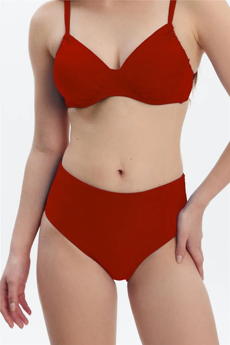 MM8508 Yüksek Bel Bikini Alt - Kırmızı