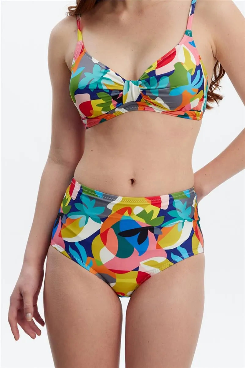 MM8508 Yüksek Bel Bikini Alt - Desenli
